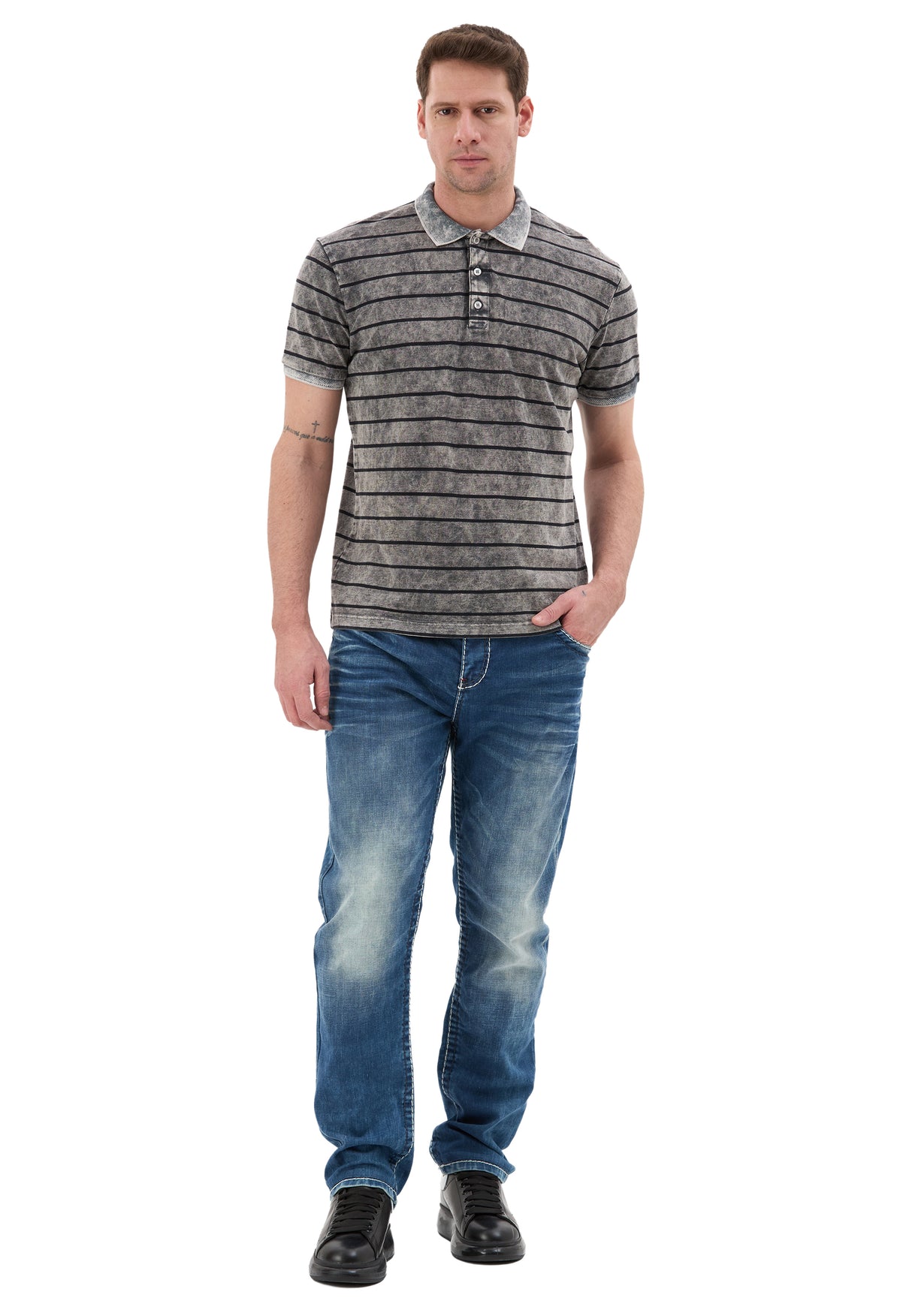 Erkek Çizgili Polo Yaka Basic T-Shirt - CT858