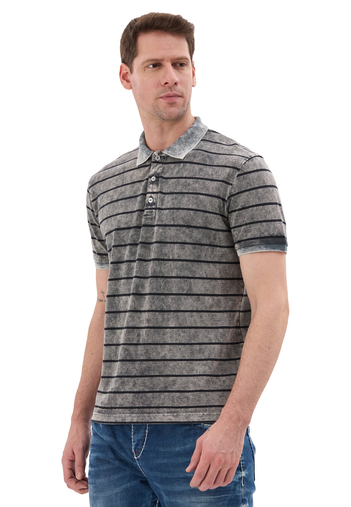 Erkek Çizgili Polo Yaka Basic T-Shirt - CT858