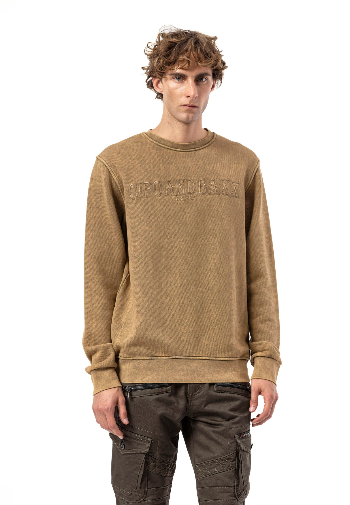 CL595 Erkek Sweatshirt - Yıkanmış Görünümlü, Yuvarlak Yakalı