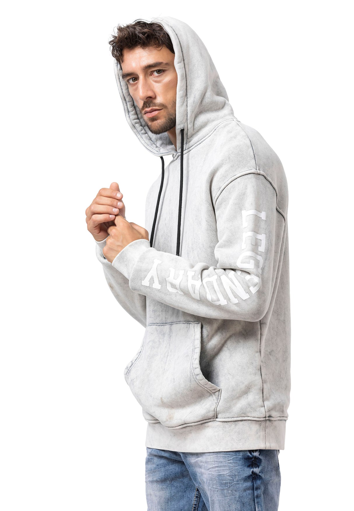 CL597 Baskılı ve Kanguru Cepli Erkek Kapüşonlu Sweatshirt