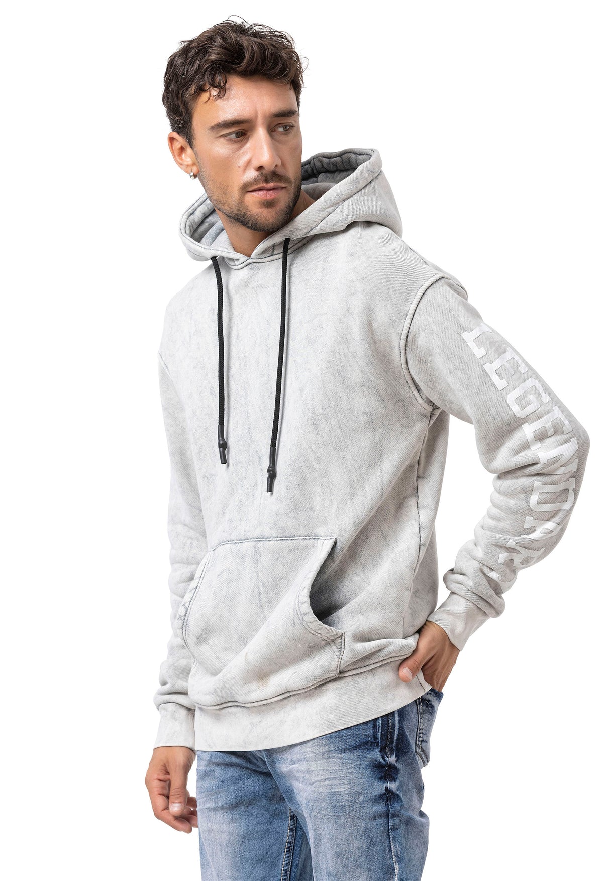 CL597 Baskılı ve Kanguru Cepli Erkek Kapüşonlu Sweatshirt