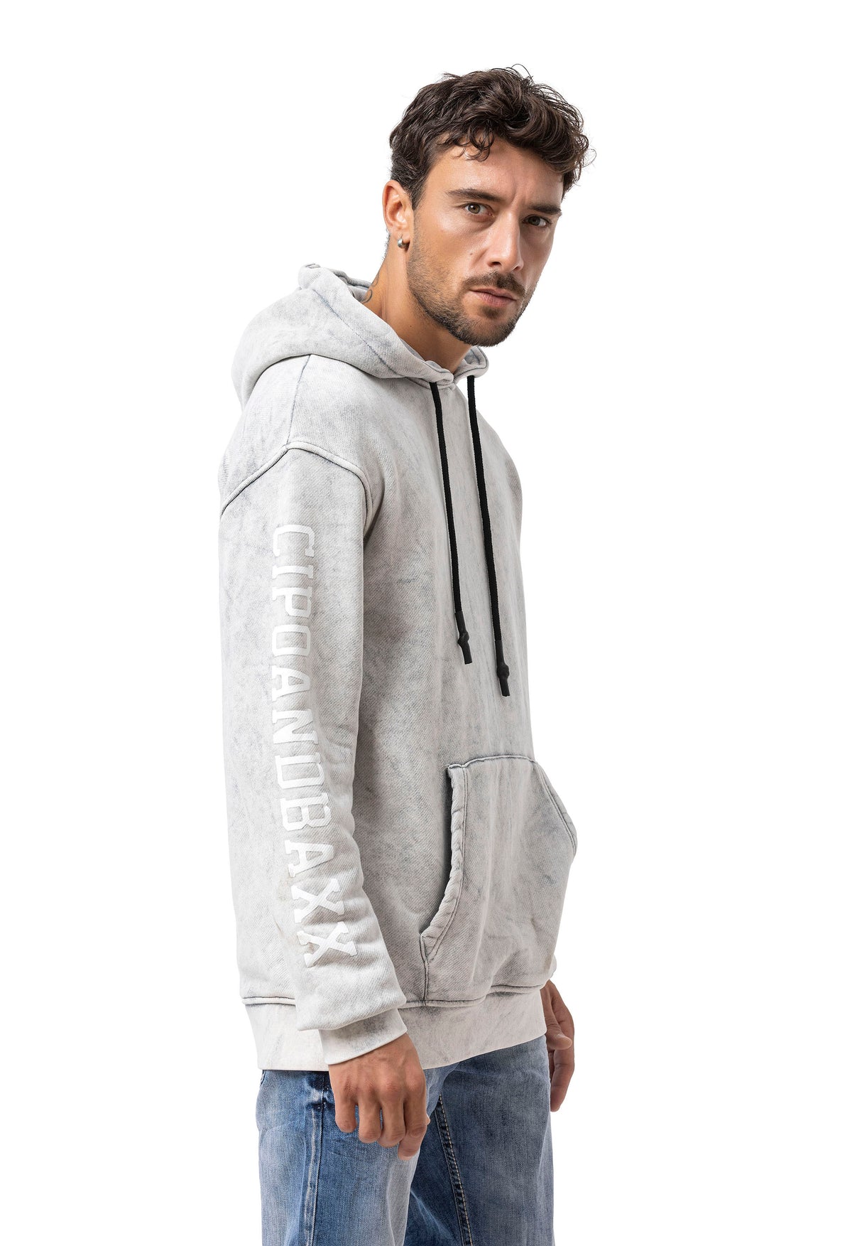 CL597 Baskılı ve Kanguru Cepli Erkek Kapüşonlu Sweatshirt