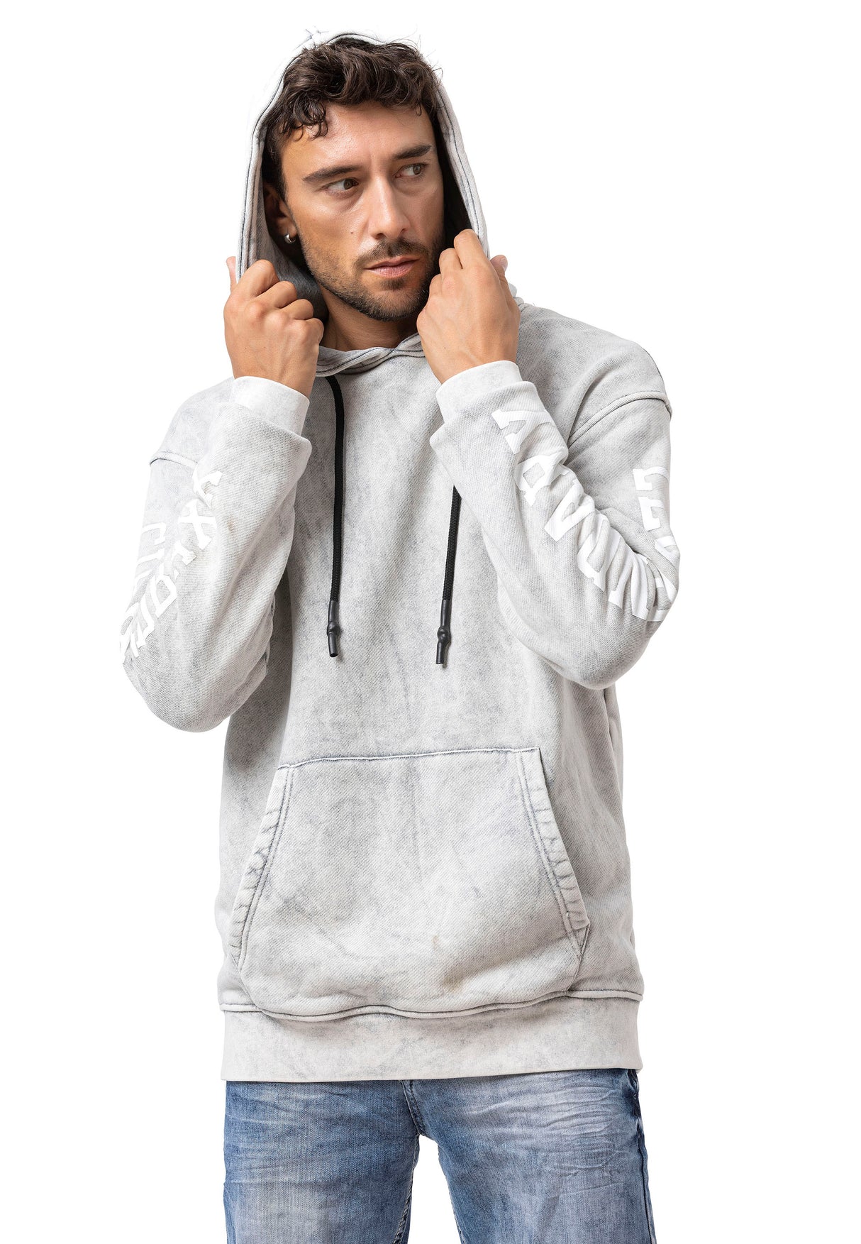 CL597 Baskılı ve Kanguru Cepli Erkek Kapüşonlu Sweatshirt