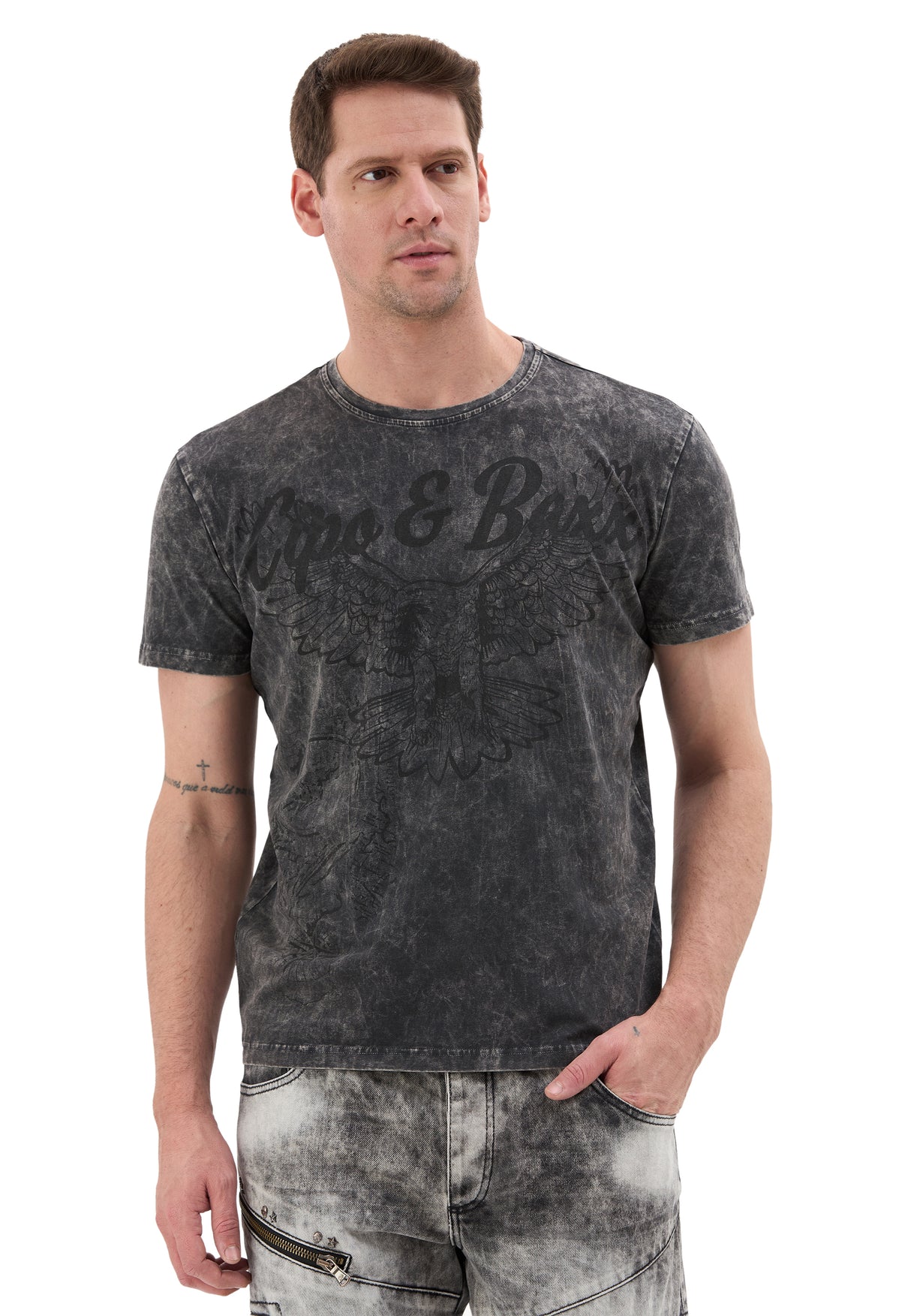 Erkek Vintage Görünümlü Kartal Baskılı T-Shirt - CT833