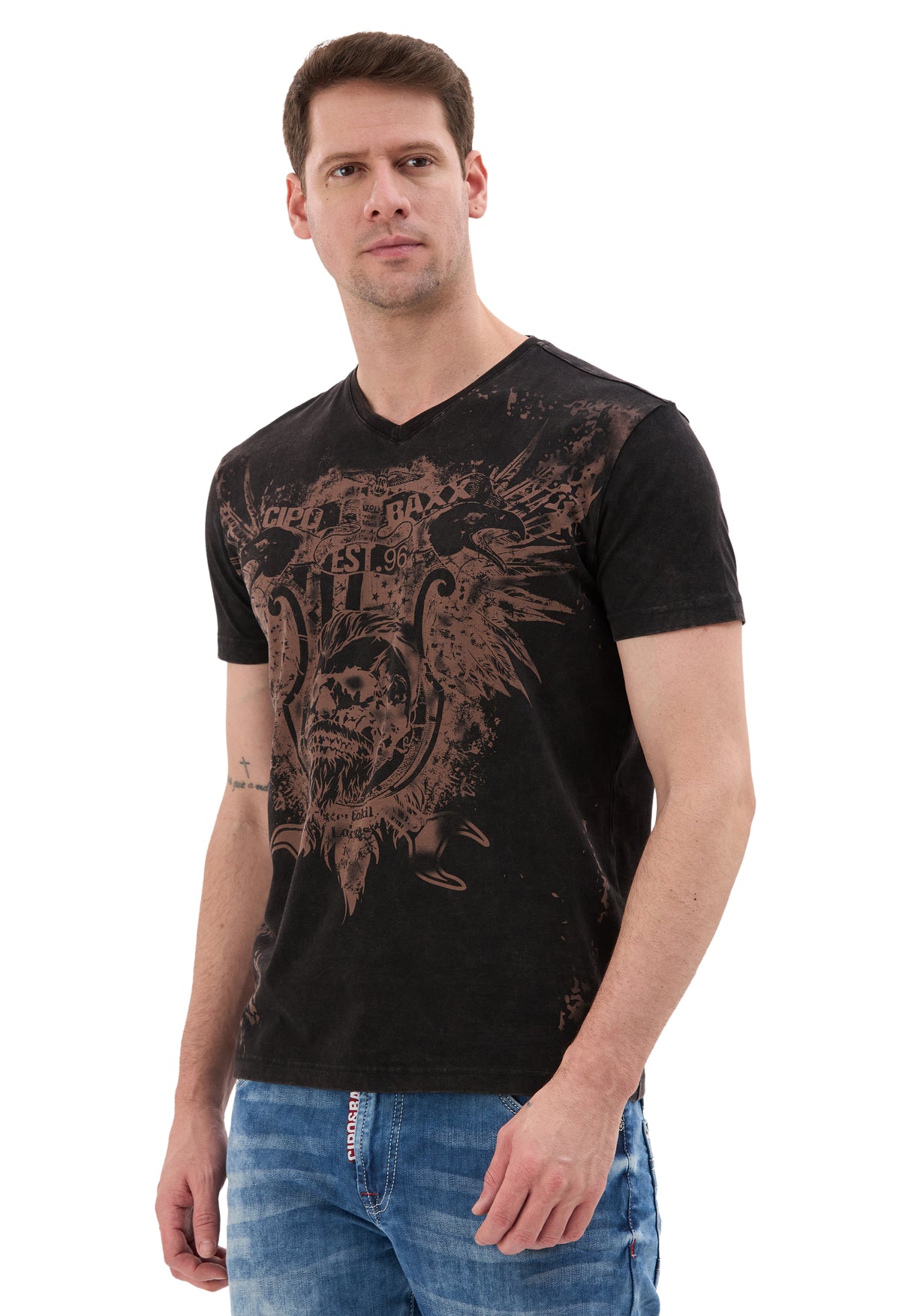 Erkek T-Shirt Bisiklet Yaka Günlük Rahat Kesim Pamuklu Baskılı Tshirt - CT856