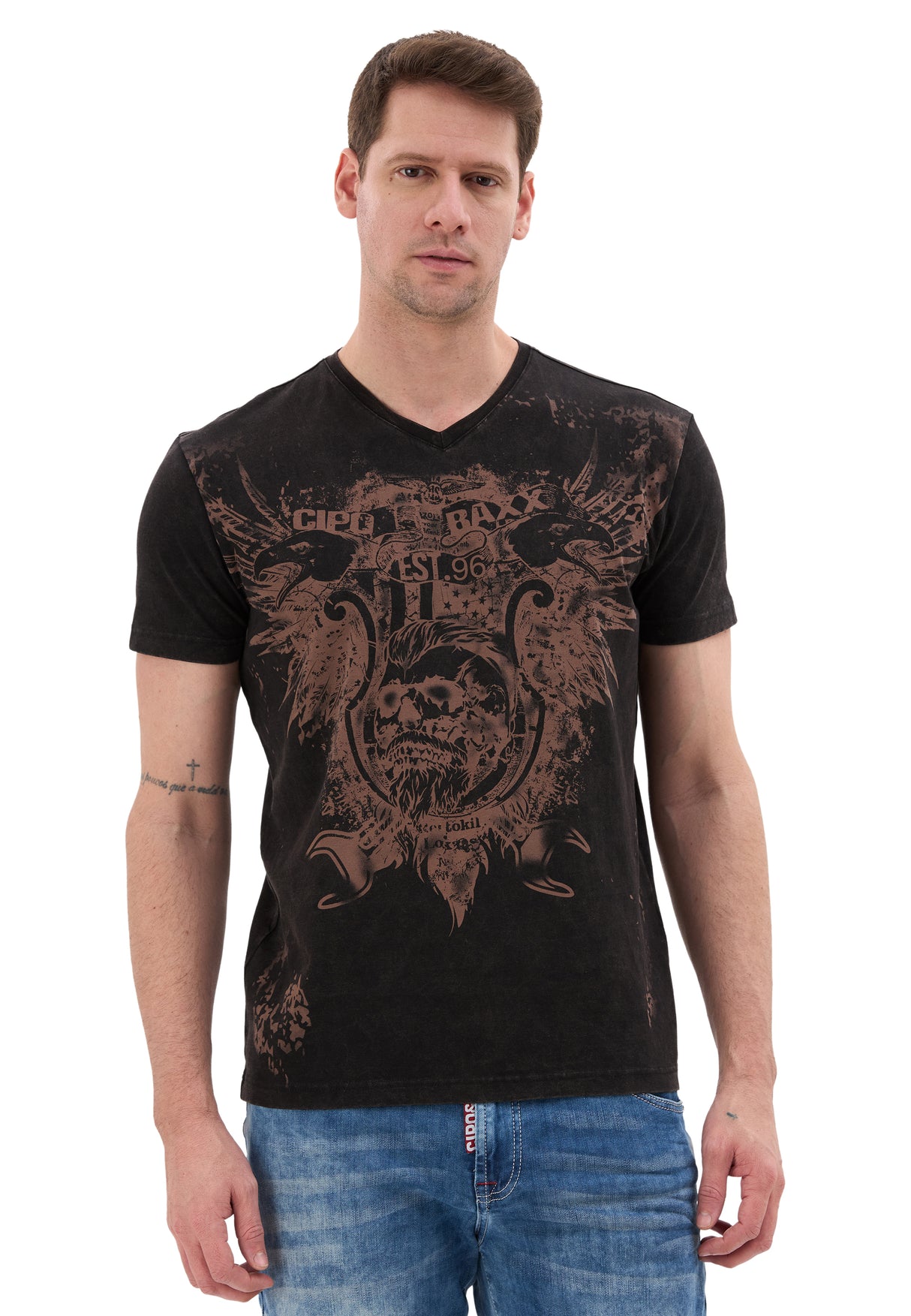 Erkek T-Shirt Bisiklet Yaka Günlük Rahat Kesim Pamuklu Baskılı Tshirt - CT856