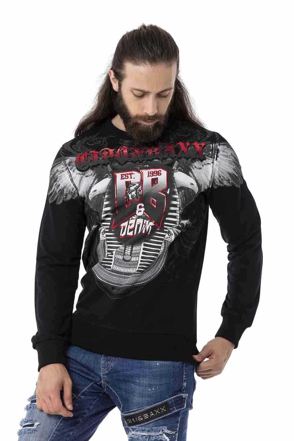 CL515 Kartal Desenli Beyaz Kalın Sweatshirt