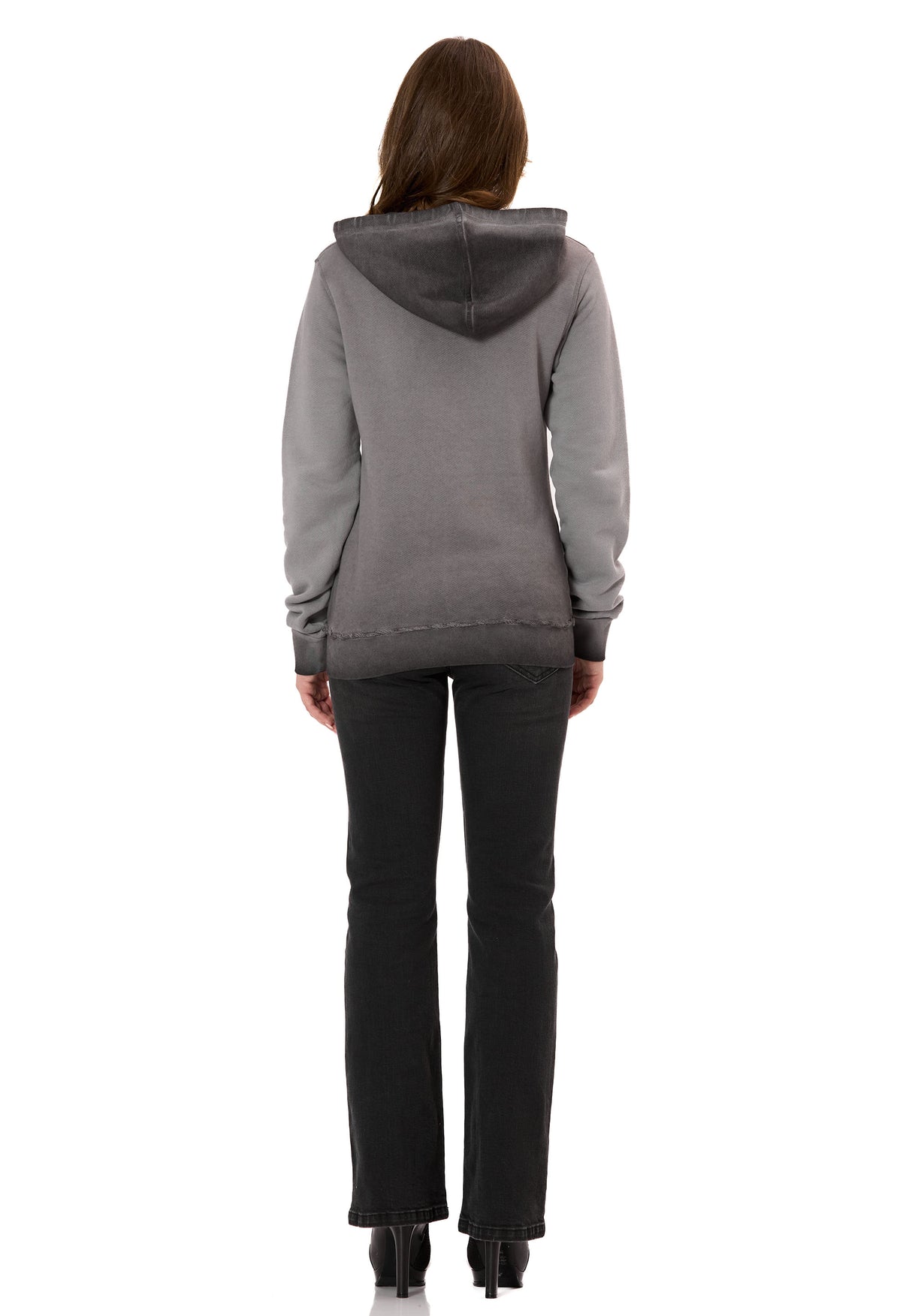 WL372 Kadın Sweatshirt Ceket – Ön Baskılı, Gradyan Kapüşonlu
