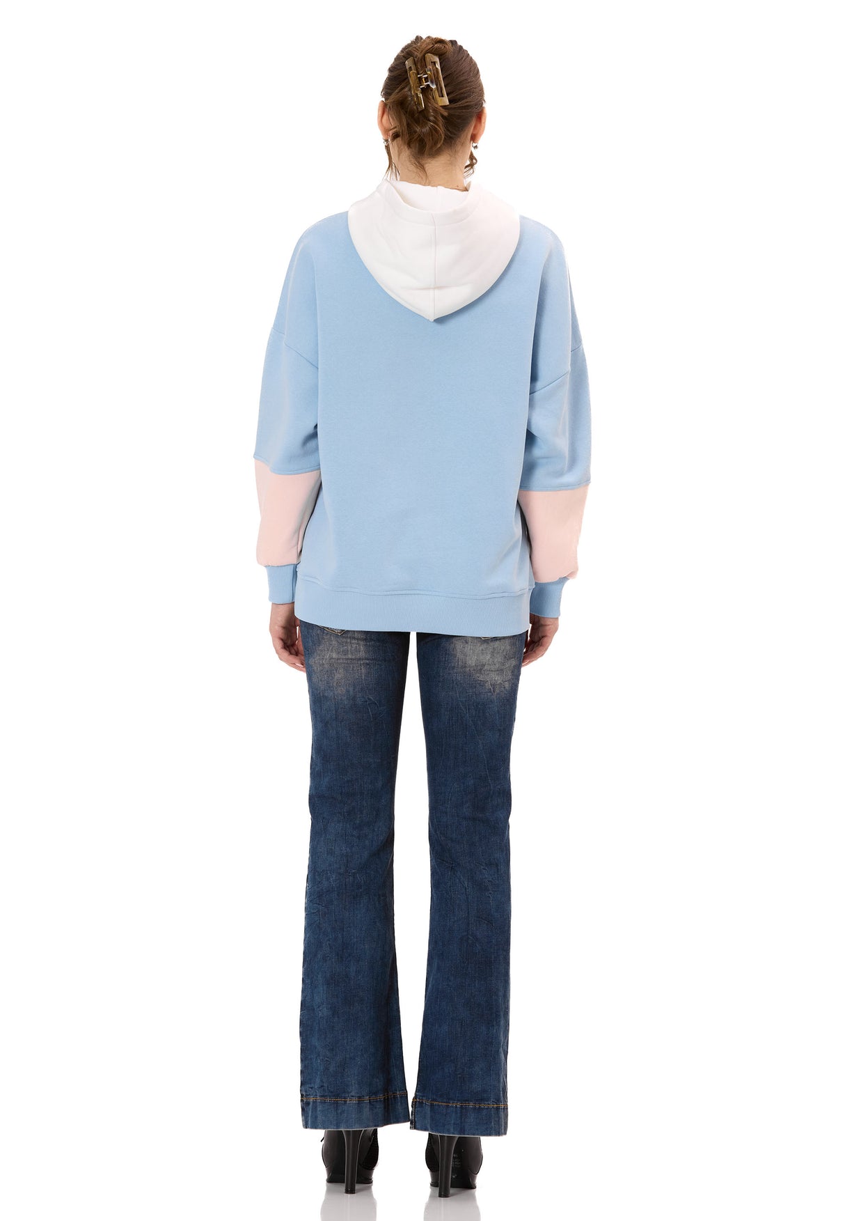 WL376 Kadın Kapüşonlu Sweatshirt – Renk Bloklu Tasarım “Visual Act” Ön Baskı