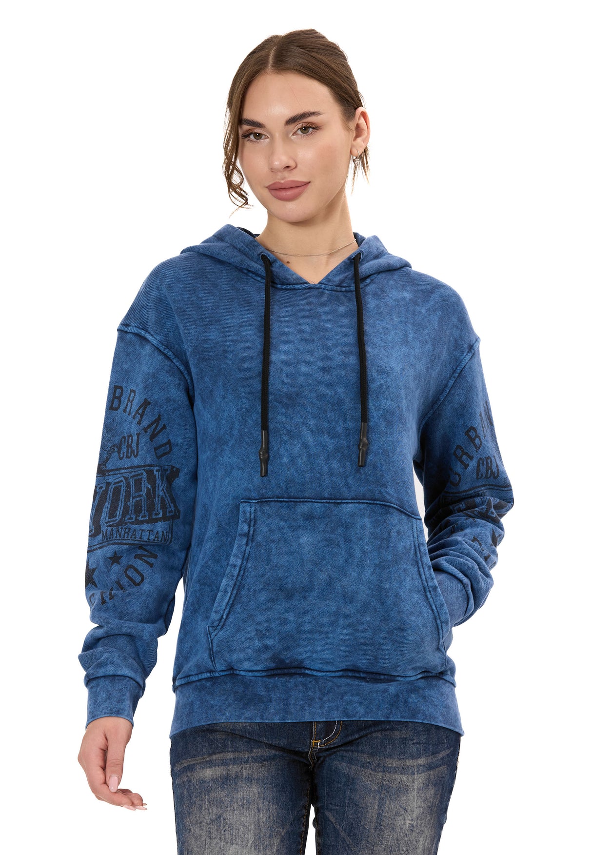 WL378 Kadın Kapüşonlu Sweatshirt - Vintage Yıkanmış Görünüm