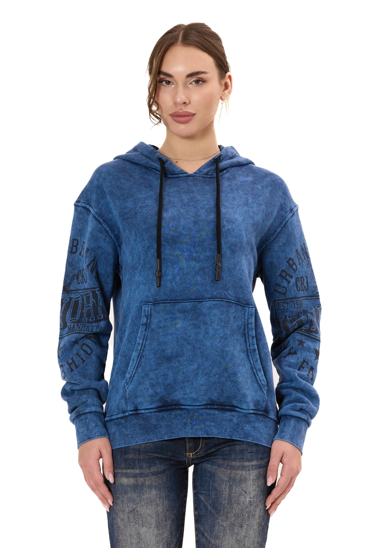 WL378 Kadın Kapüşonlu Sweatshirt - Vintage Yıkanmış Görünüm