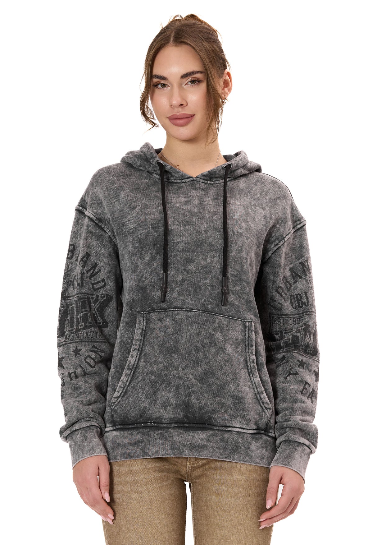 WL378 Kadın Kapüşonlu Sweatshirt - Vintage Yıkanmış Görünüm