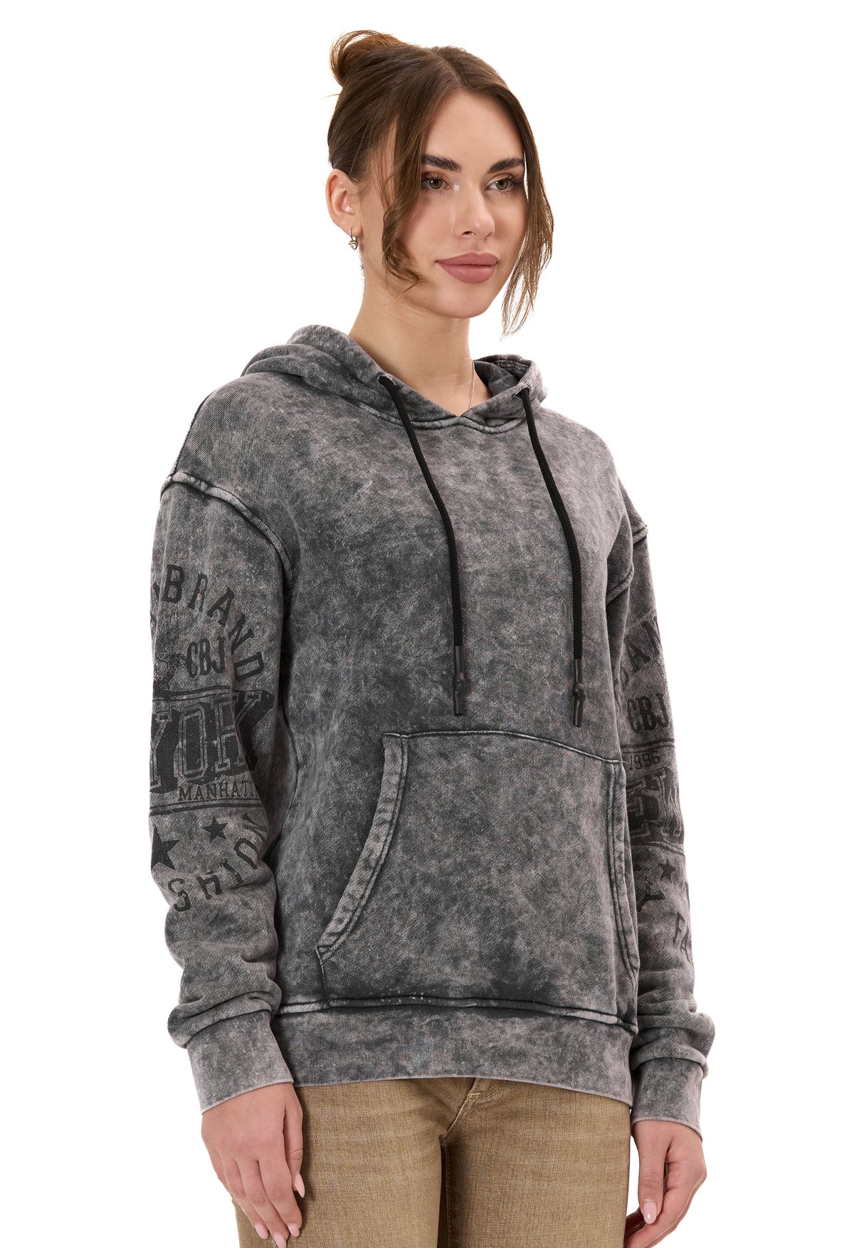 WL378 Kadın Kapüşonlu Sweatshirt - Vintage Yıkanmış Görünüm