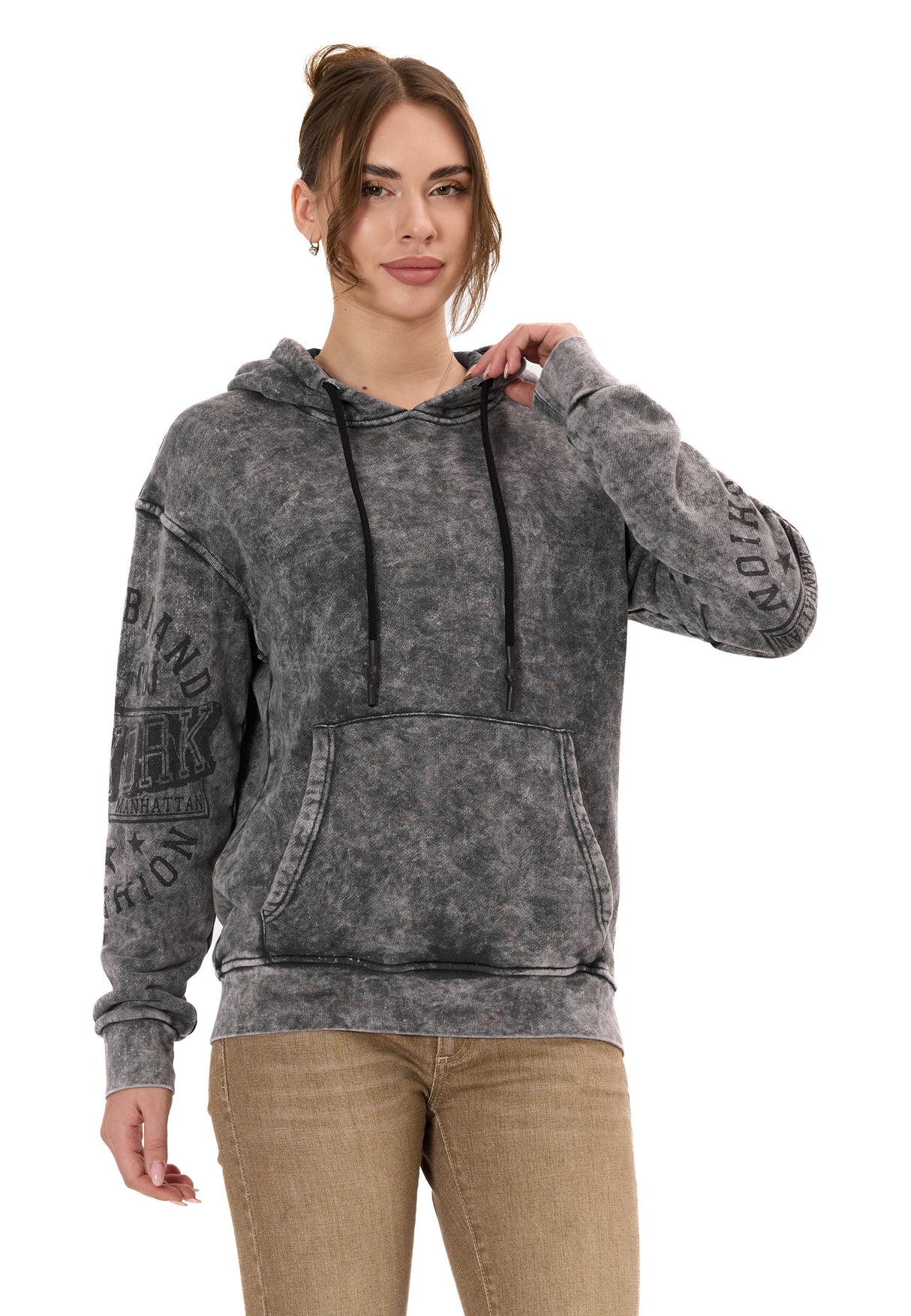 WL378 Kadın Kapüşonlu Sweatshirt - Vintage Yıkanmış Görünüm