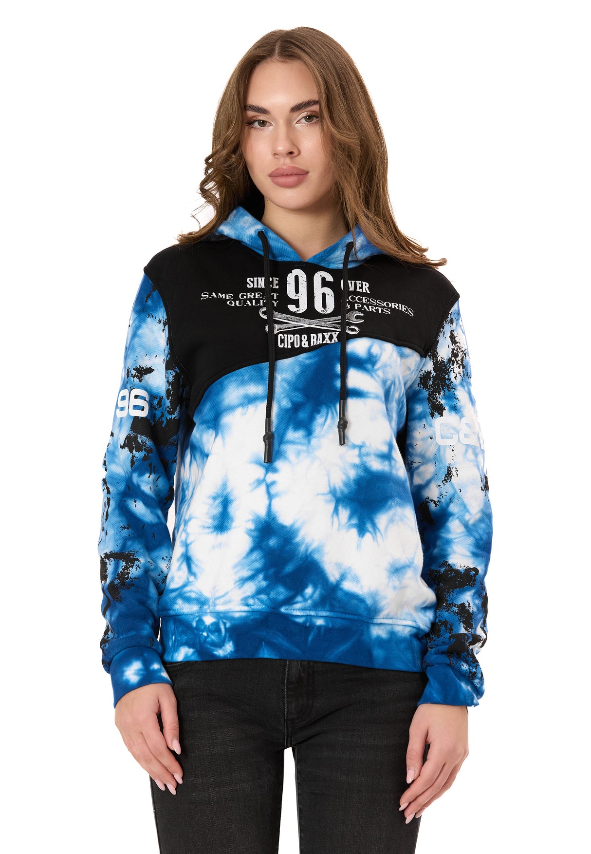 WL382 Kadın Kapüşonlu Sweatshirt – Batik desenli