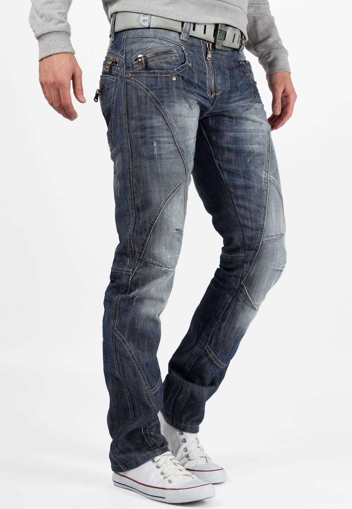 C-0751 Kalın Dikişli Fermuarlı Erkek Kot Pantolon