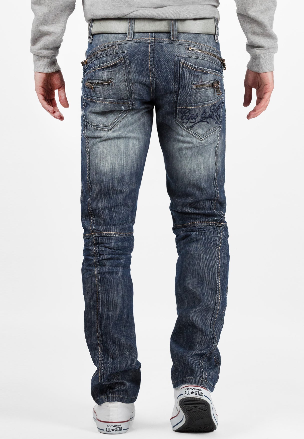 C-0751 Kalın Dikişli Fermuarlı Erkek Kot Pantolon