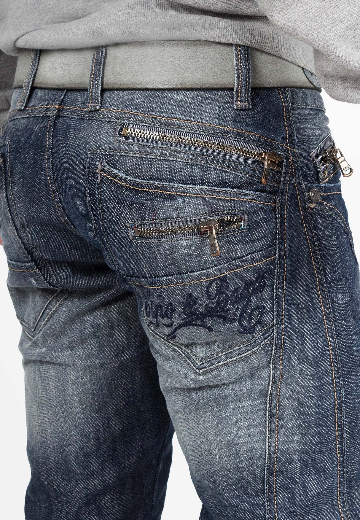 C-0751 Kalın Dikişli Fermuarlı Erkek Kot Pantolon