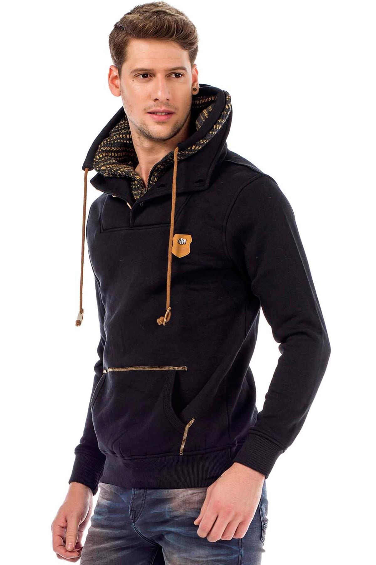 C44200 Çift Kat Yaka Örgü Detay Erkek Sweatshirt