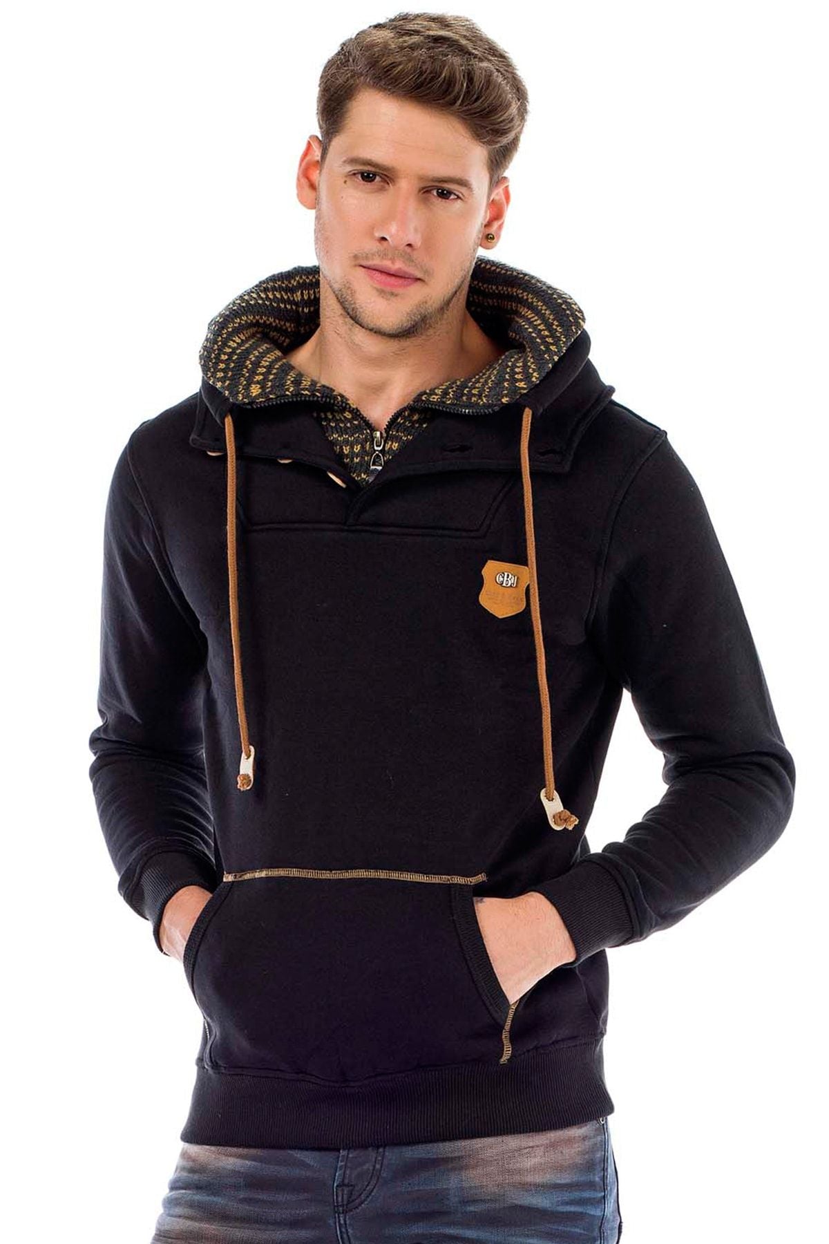 C44200 Çift Kat Yaka Örgü Detay Erkek Sweatshirt