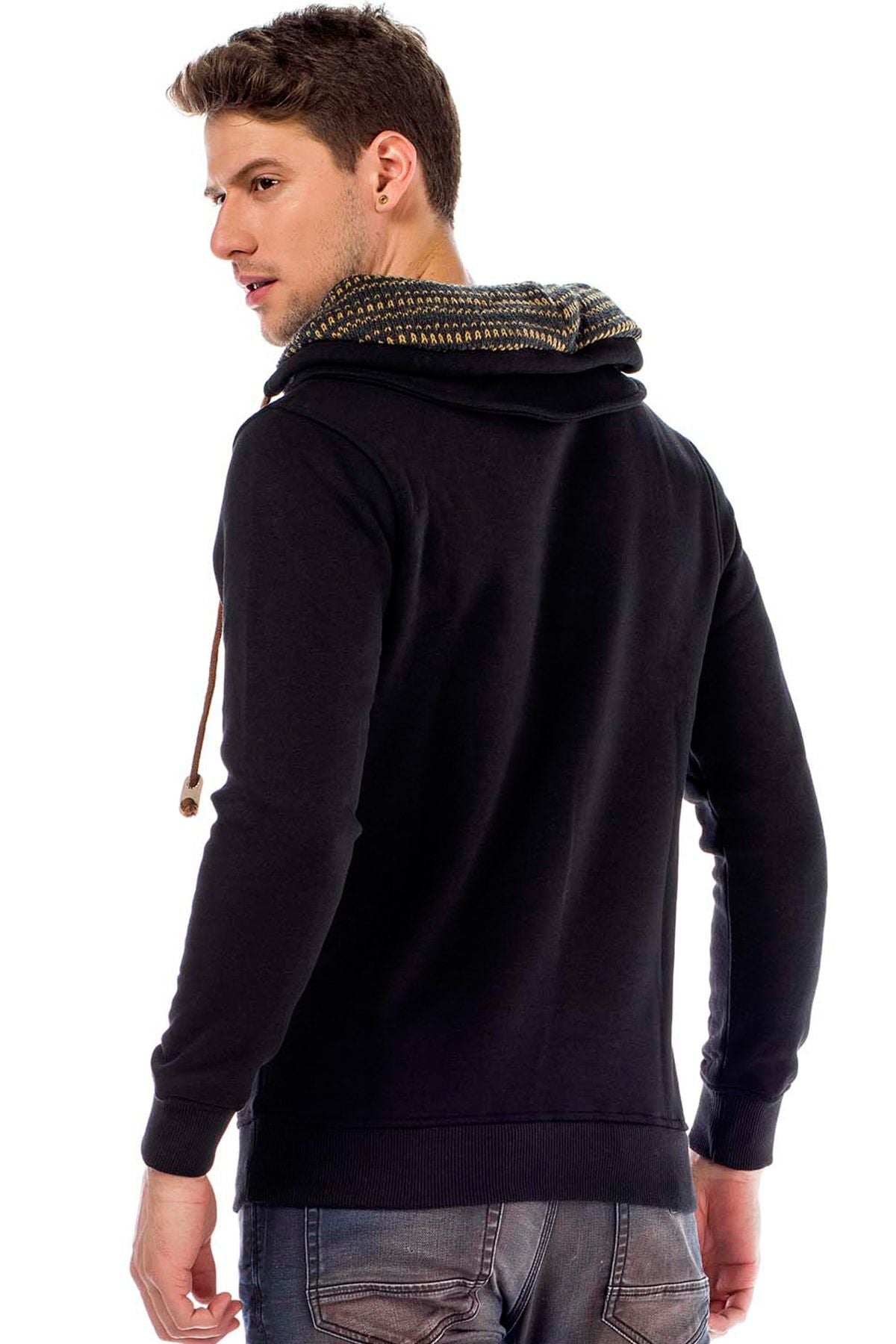 C44200 Çift Kat Yaka Örgü Detay Erkek Sweatshirt