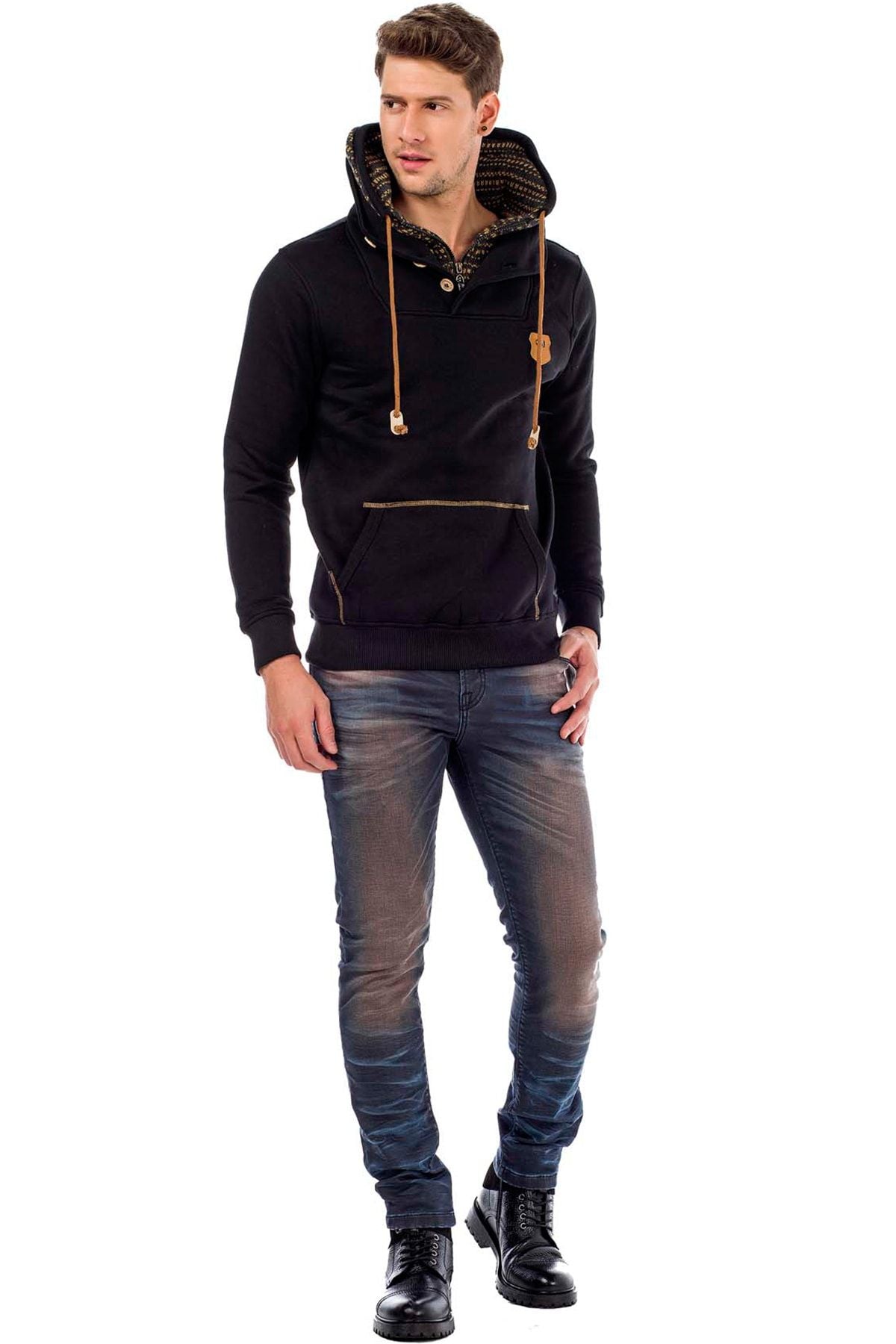 C44200 Çift Kat Yaka Örgü Detay Erkek Sweatshirt