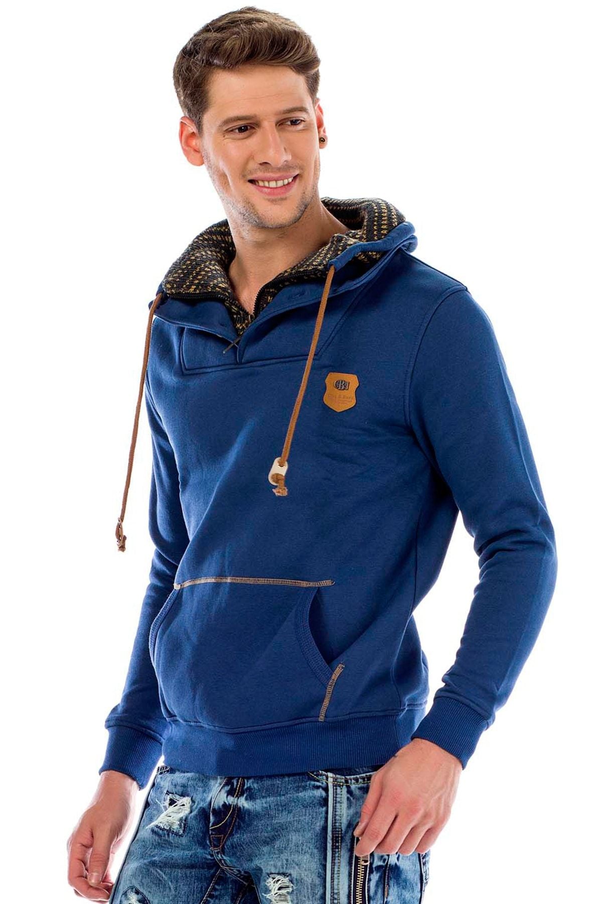 C44200 Çift Kat Yaka Örgü Detay Erkek Sweatshirt