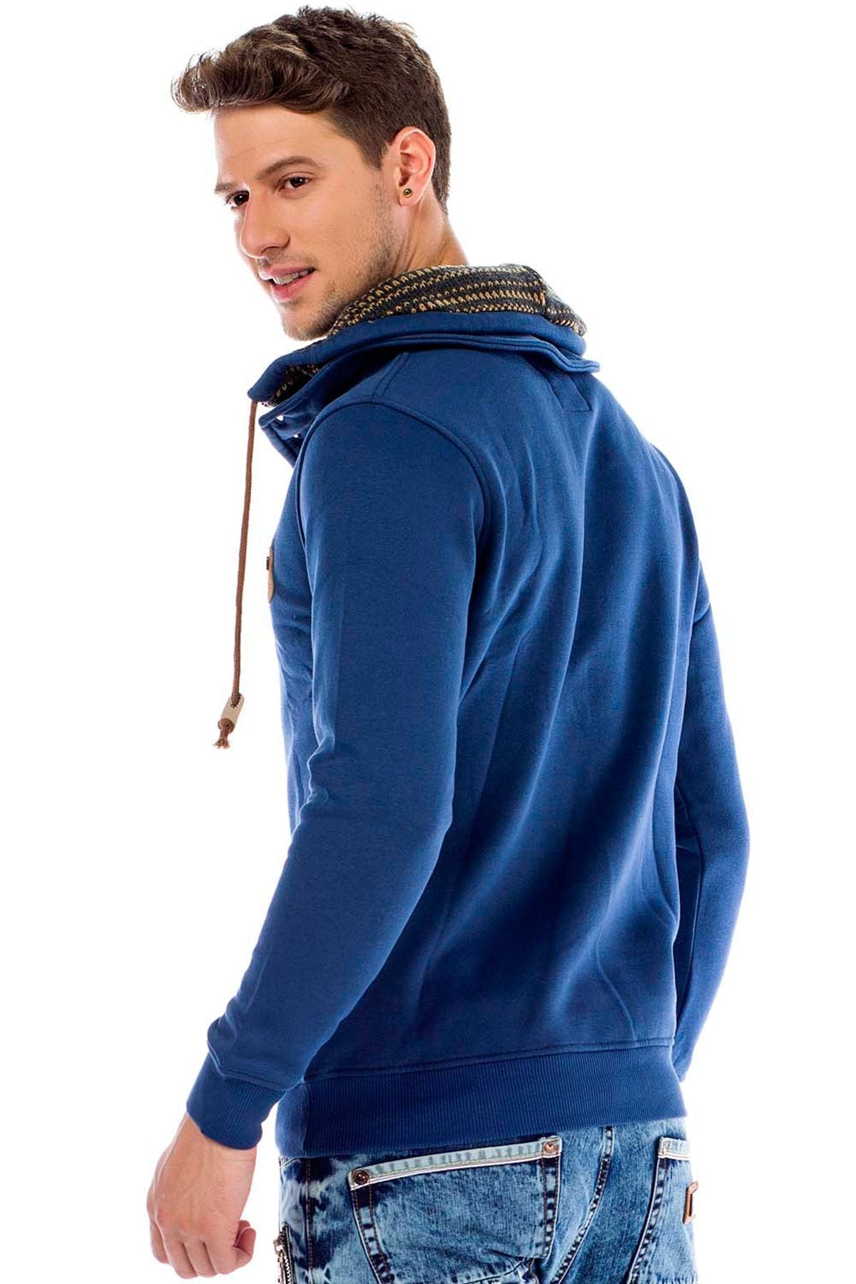 C44200 Çift Kat Yaka Örgü Detay Erkek Sweatshirt