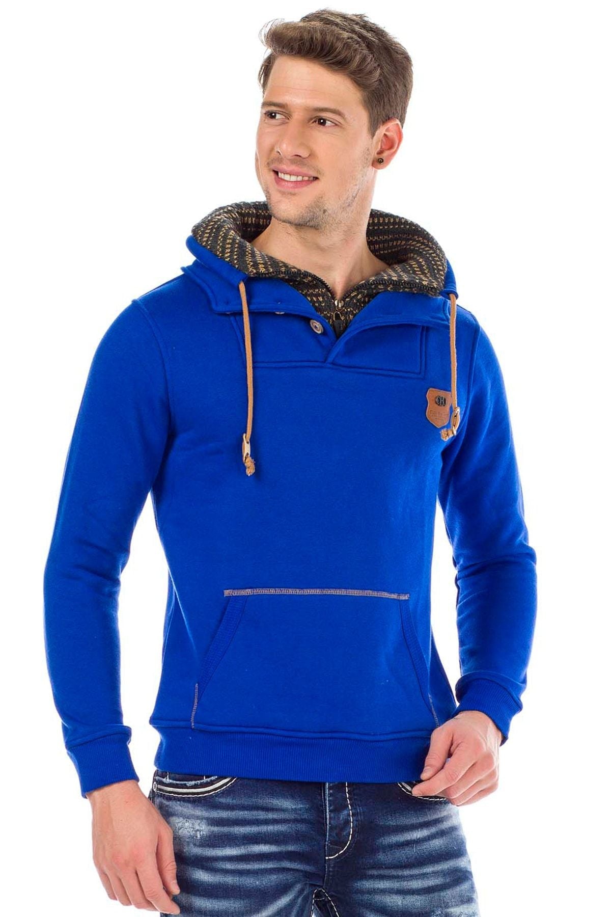 C44200 Çift Kat Yaka Örgü Detay Erkek Sweatshirt