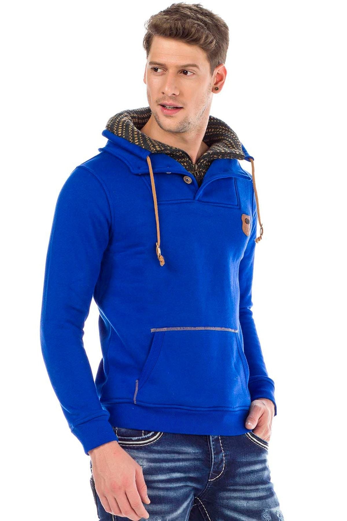 C44200 Çift Kat Yaka Örgü Detay Erkek Sweatshirt