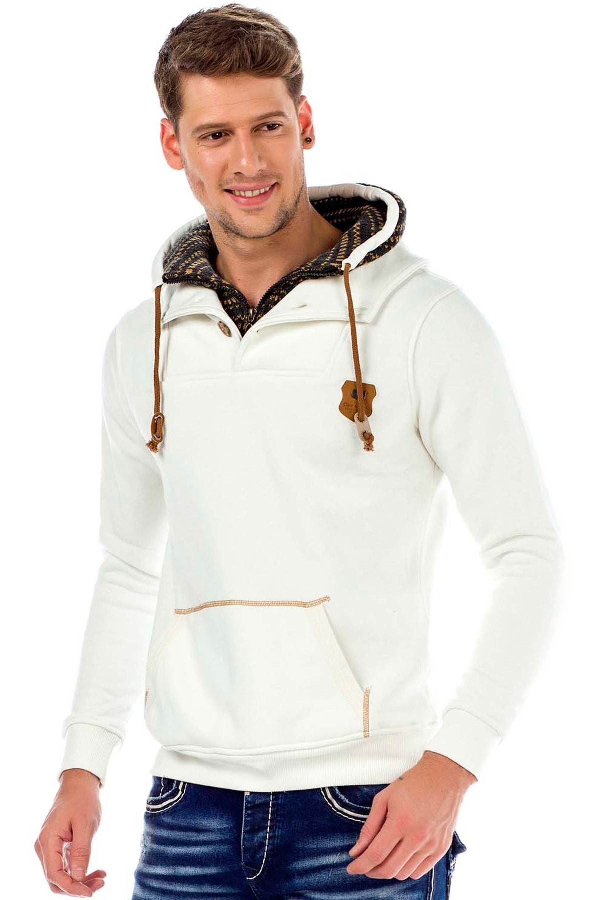 C44200 Çift Kat Yaka Örgü Detay Erkek Sweatshirt