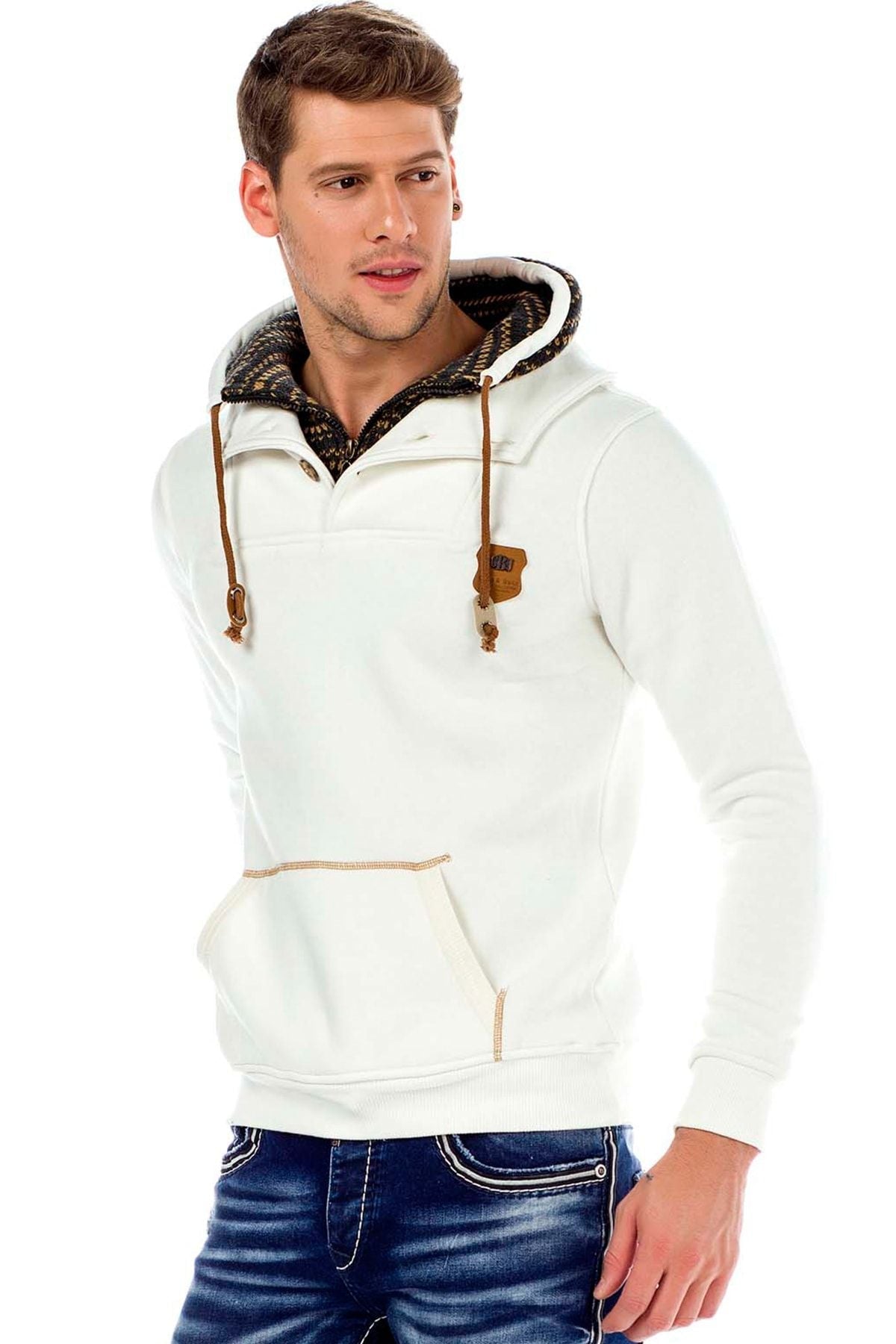 C44200 Çift Kat Yaka Örgü Detay Erkek Sweatshirt