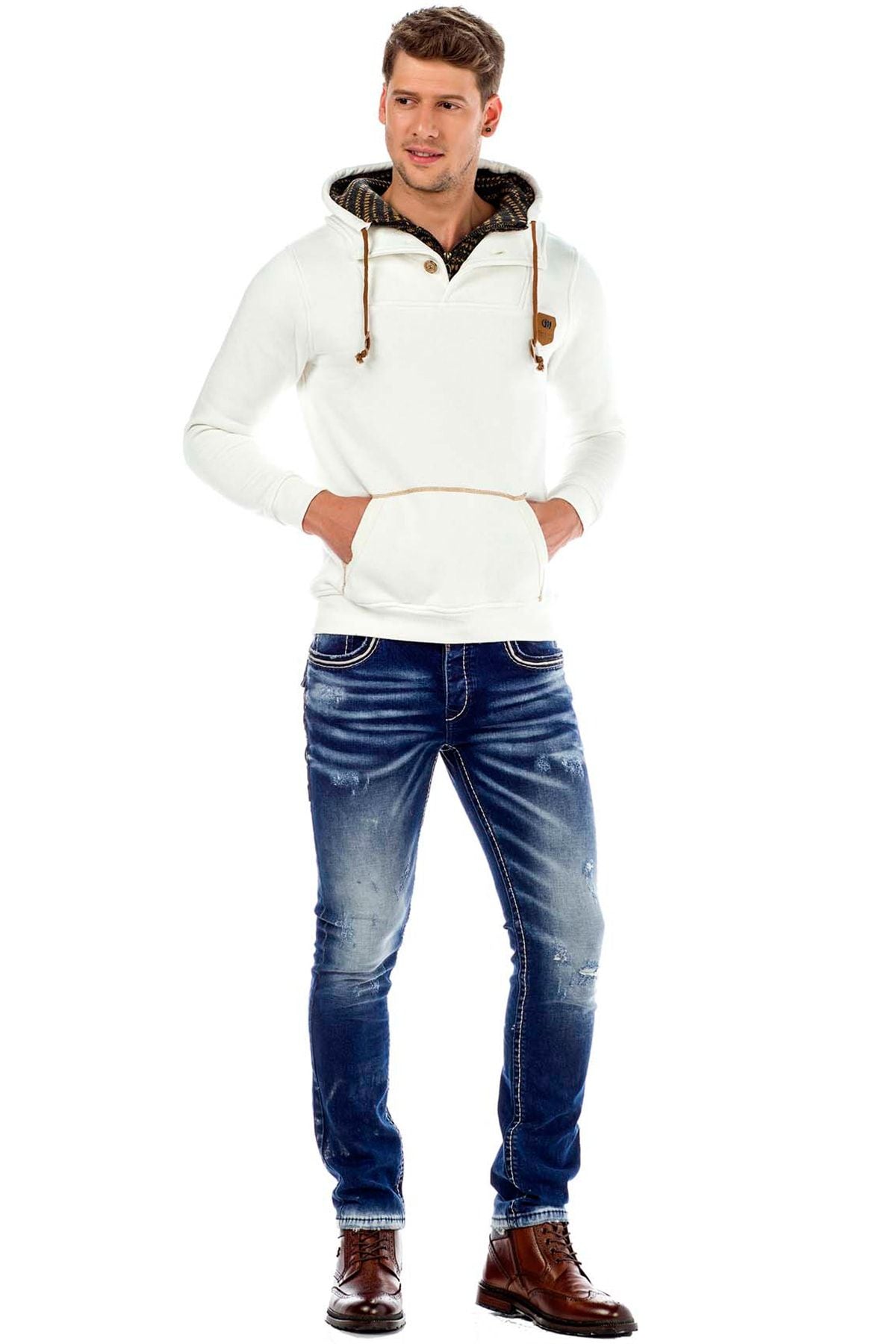 C44200 Çift Kat Yaka Örgü Detay Erkek Sweatshirt