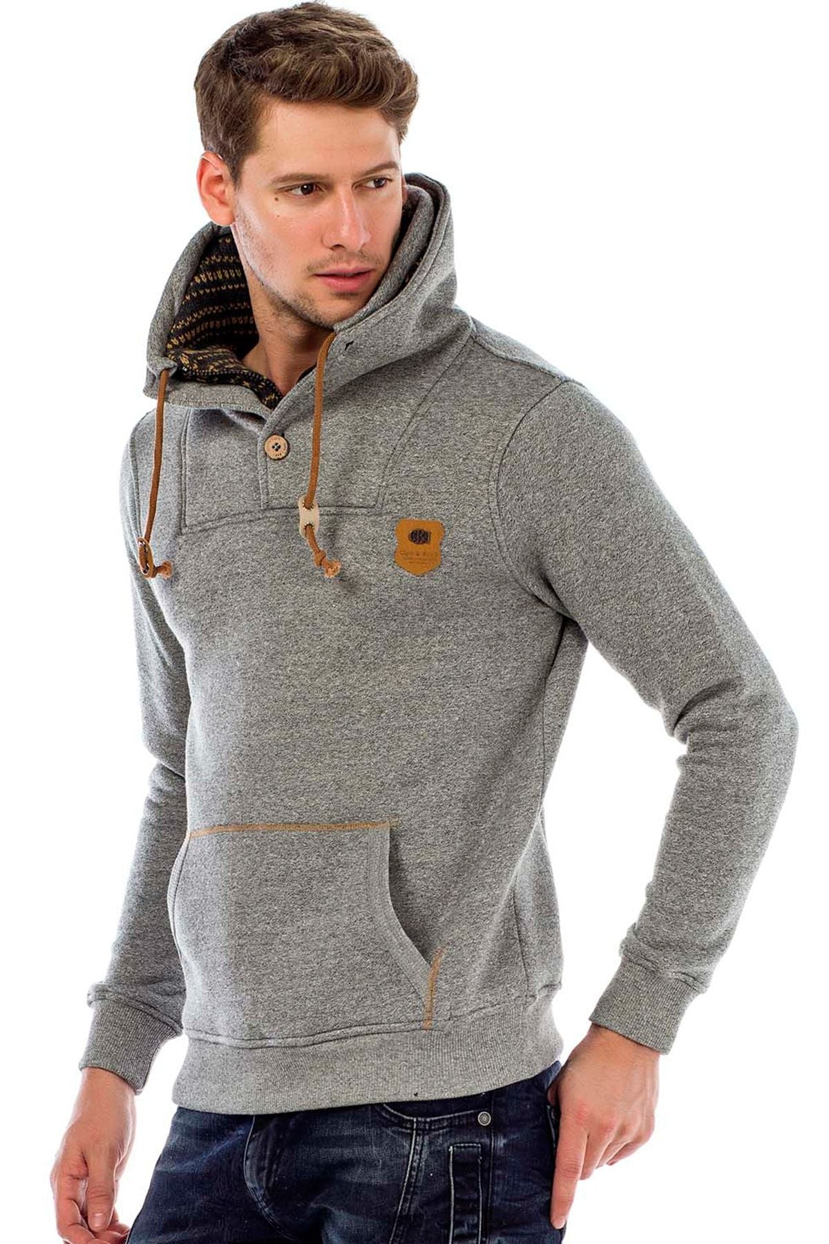 C44200 Çift Kat Yaka Örgü Detay Erkek Sweatshirt