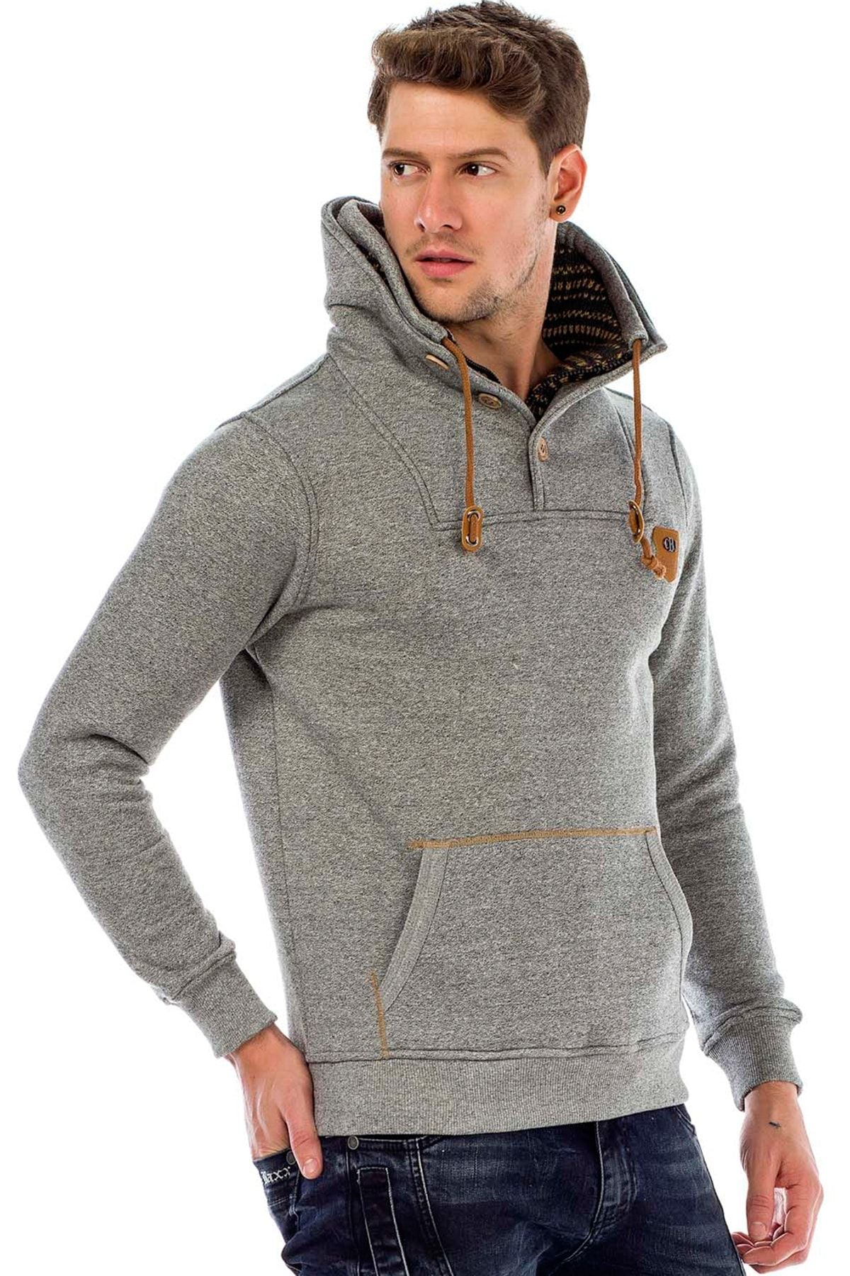 C44200 Çift Kat Yaka Örgü Detay Erkek Sweatshirt