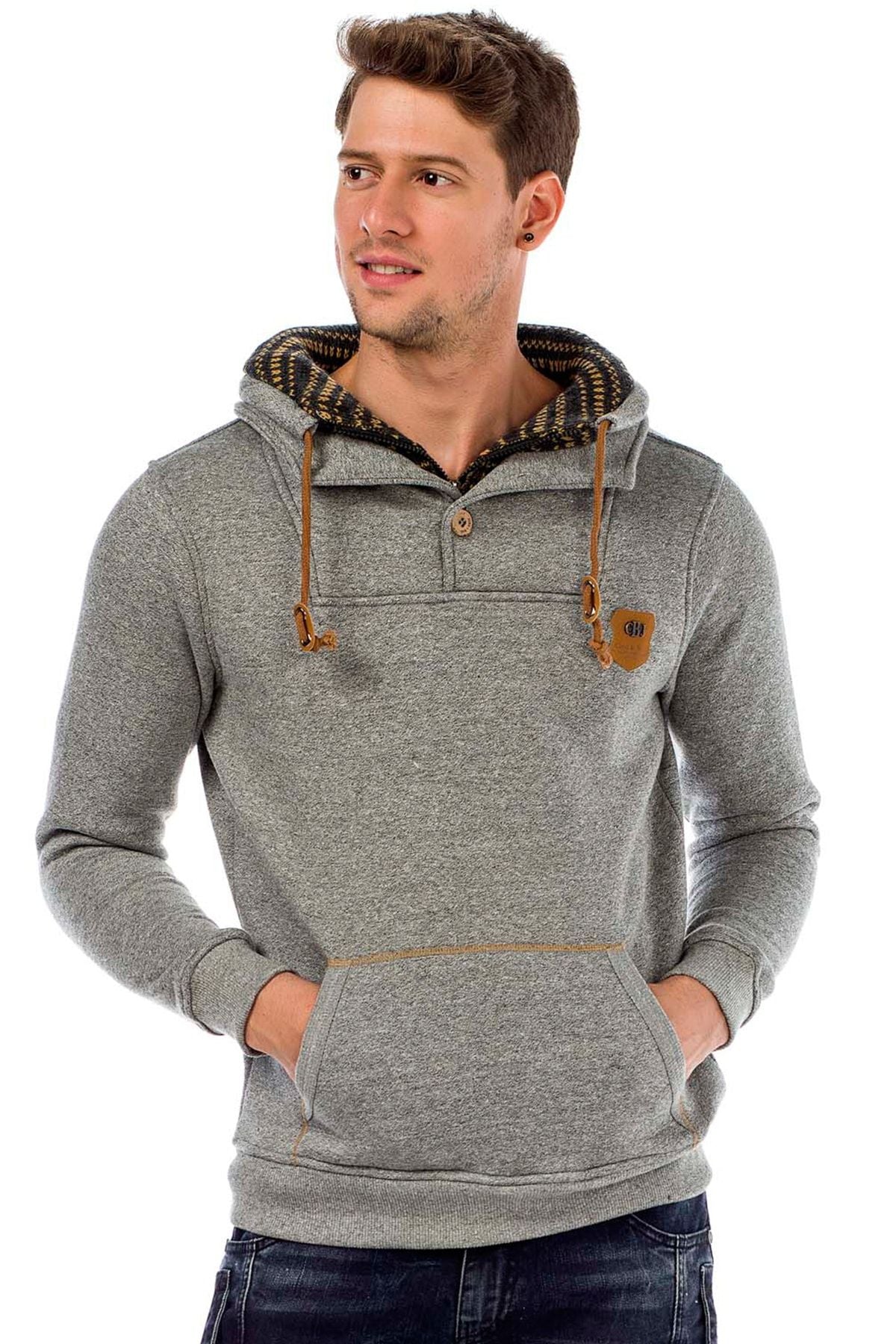 C44200 Çift Kat Yaka Örgü Detay Erkek Sweatshirt