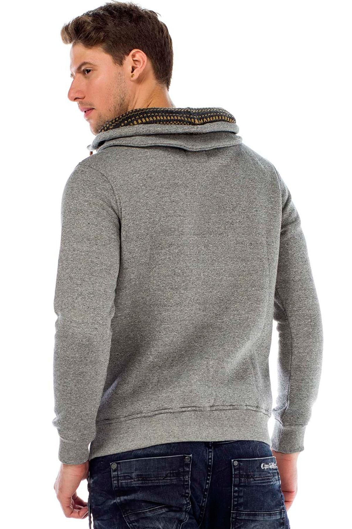 C44200 Çift Kat Yaka Örgü Detay Erkek Sweatshirt