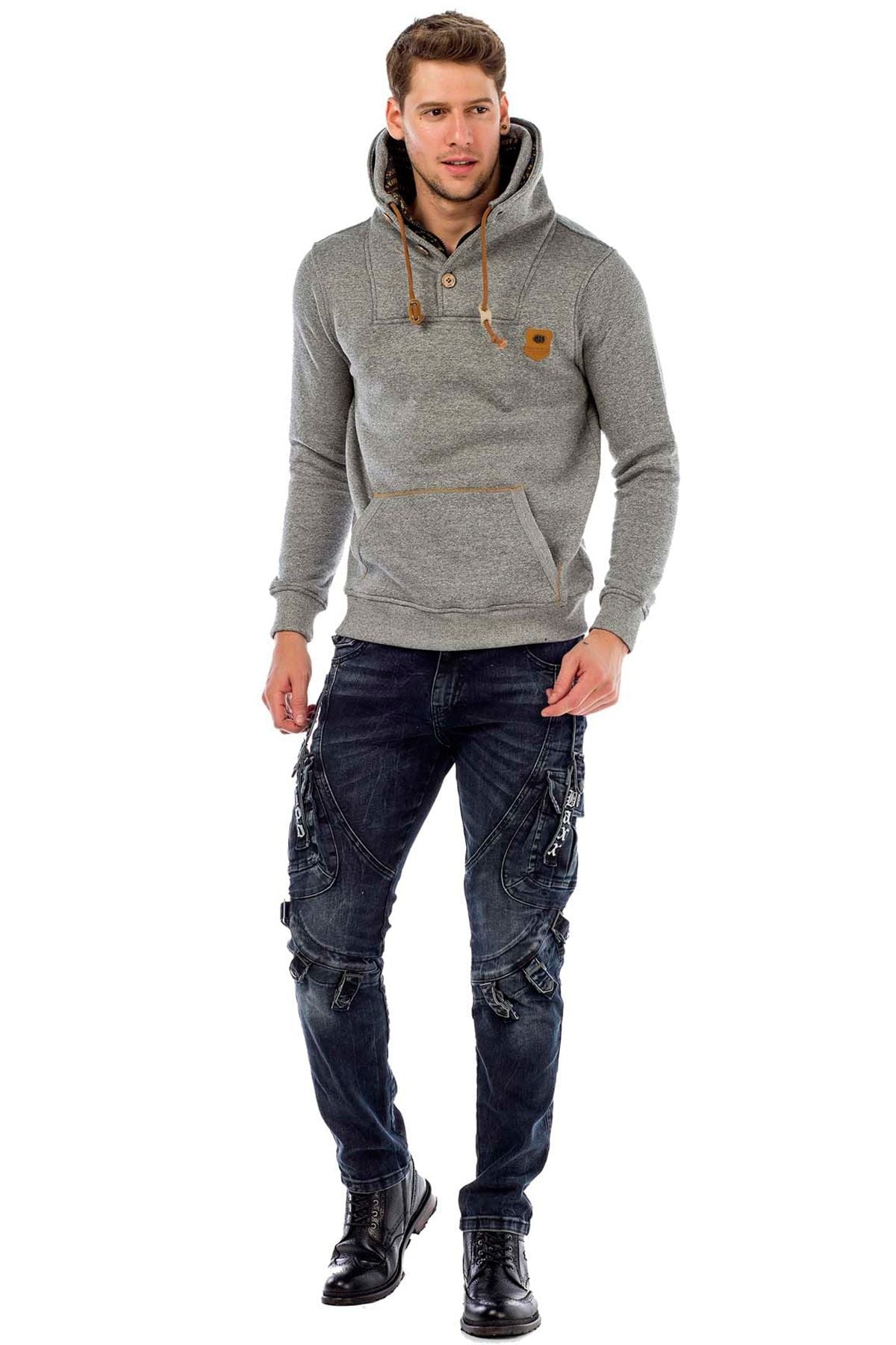 C44200 Çift Kat Yaka Örgü Detay Erkek Sweatshirt