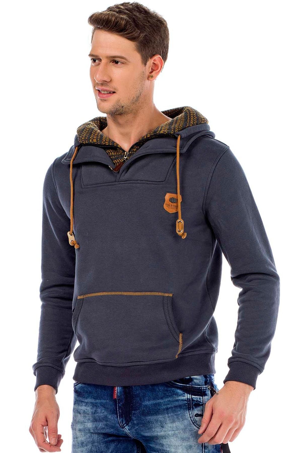 C44200 Çift Kat Yaka Örgü Detay Erkek Sweatshirt