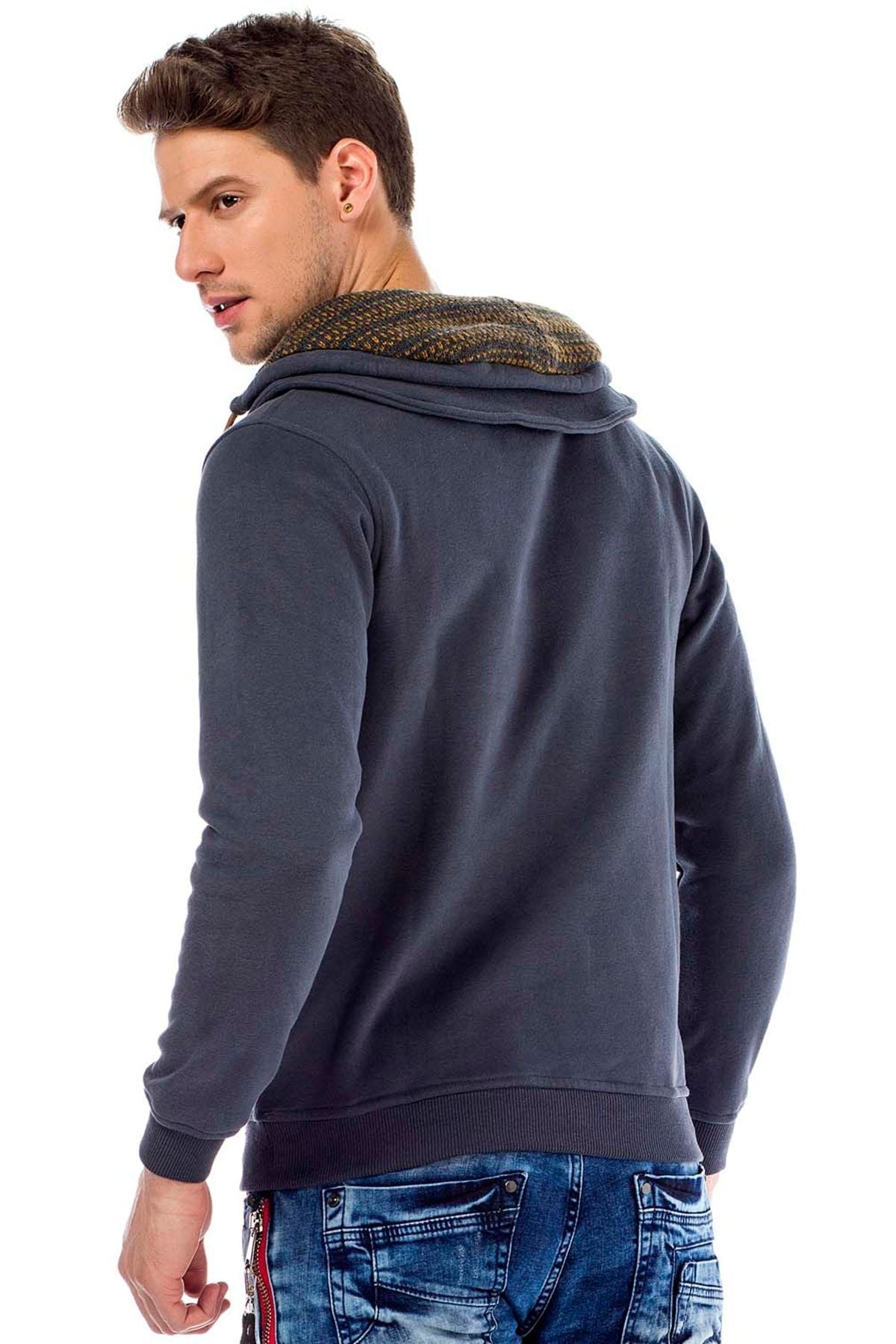 C44200 Çift Kat Yaka Örgü Detay Erkek Sweatshirt