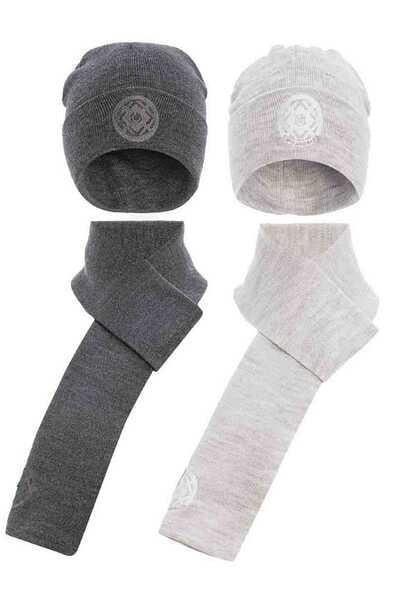 CA135 Bej ve Antrasit Atkı Bere Set