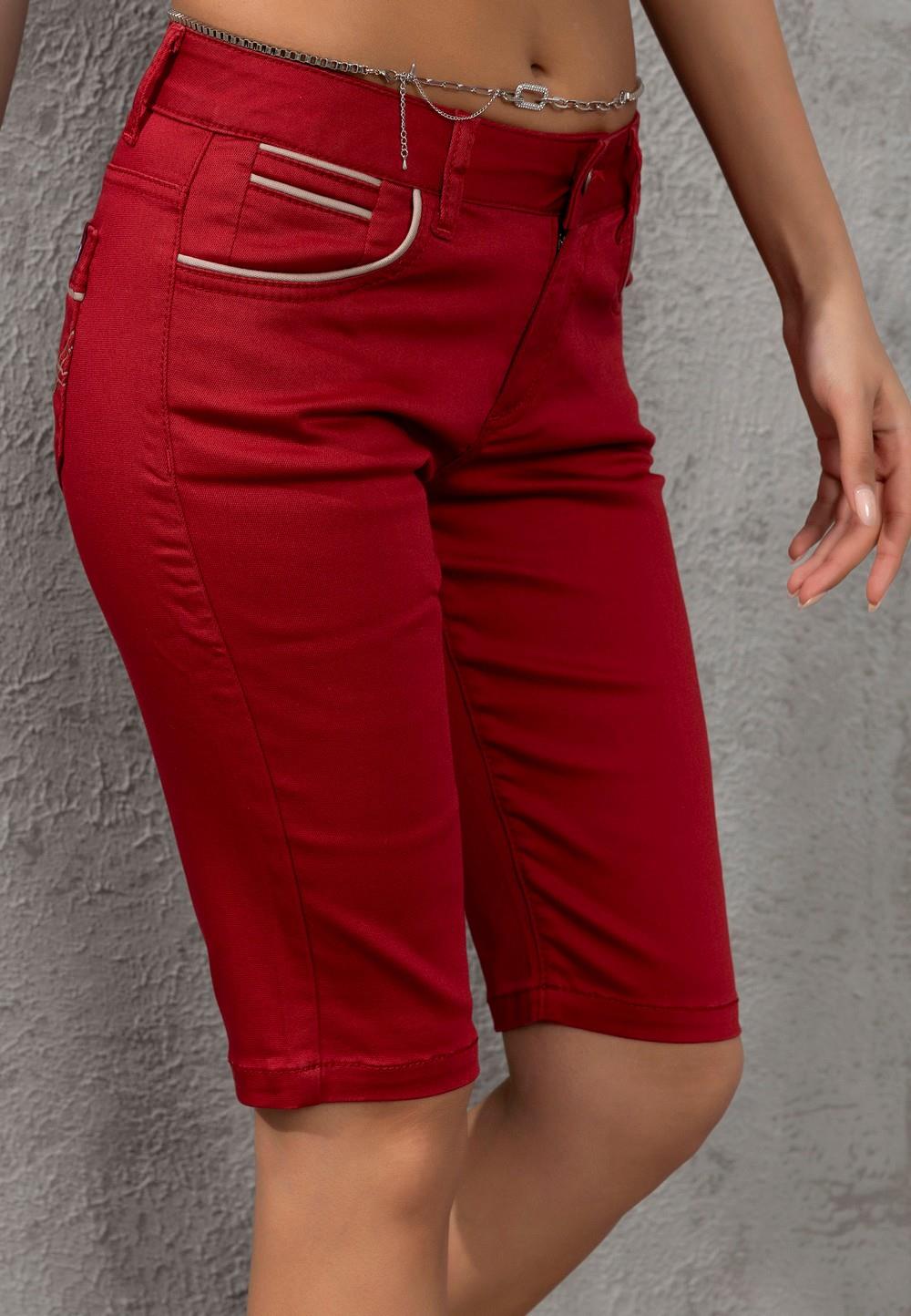 WK196 Kontrast Cep Biye Detaylı Kadın Kapri