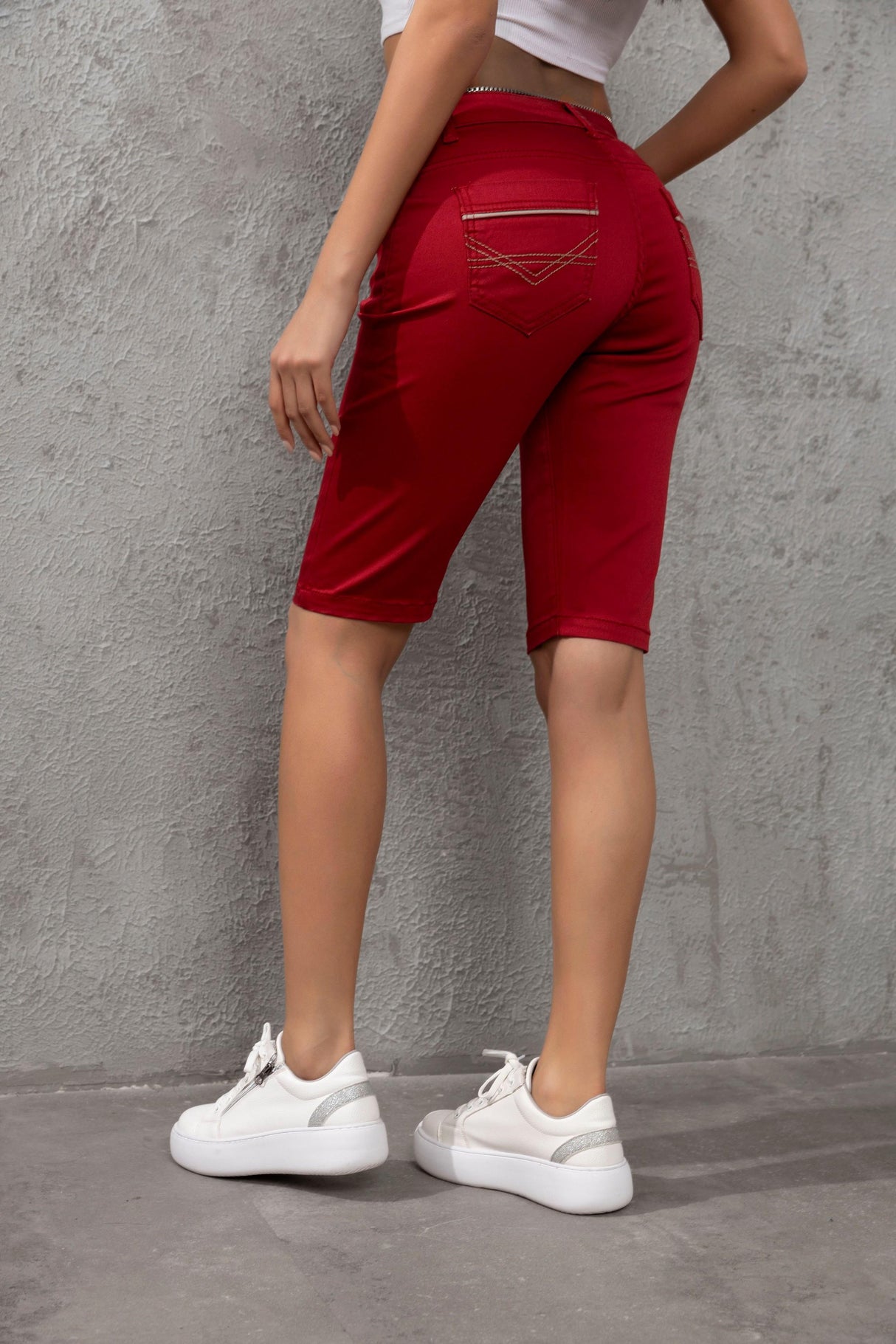 WK196 Kontrast Cep Biye Detaylı Kadın Kapri