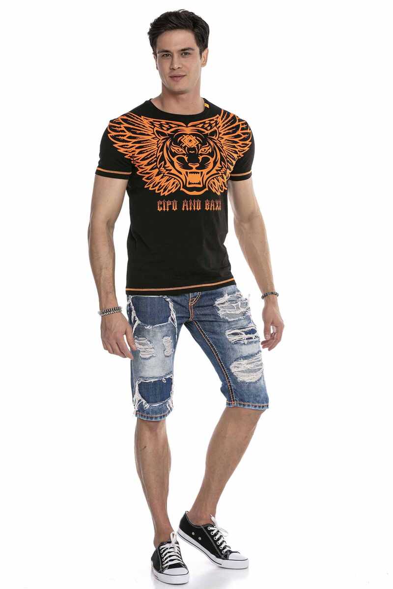 CK239 Neon Dikişli Yırtık Kot Diz Altı Kapri