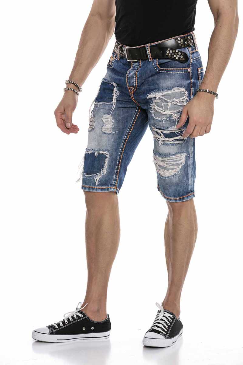 CK239 Neon Dikişli Yırtık Kot Diz Altı Kapri