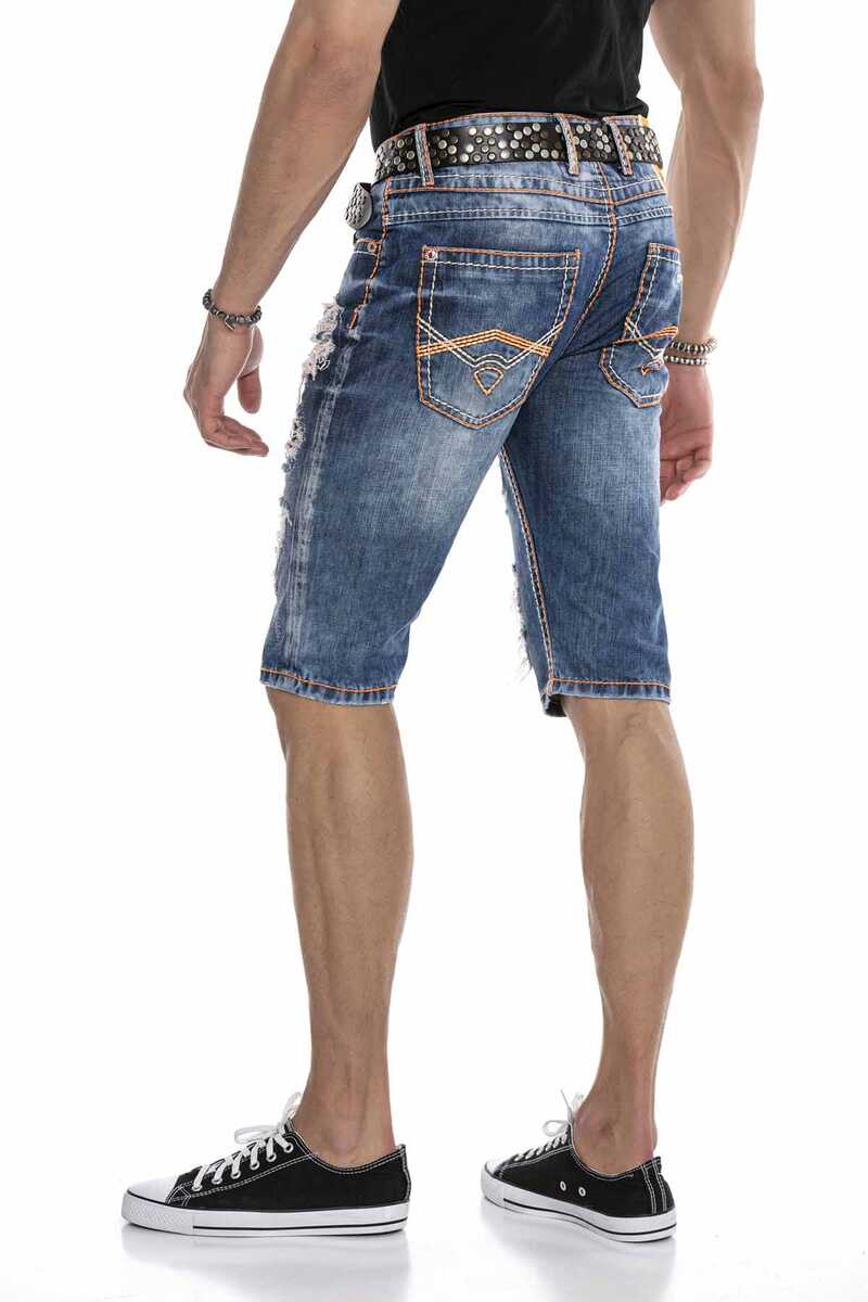 CK239 Neon Dikişli Yırtık Kot Diz Altı Kapri