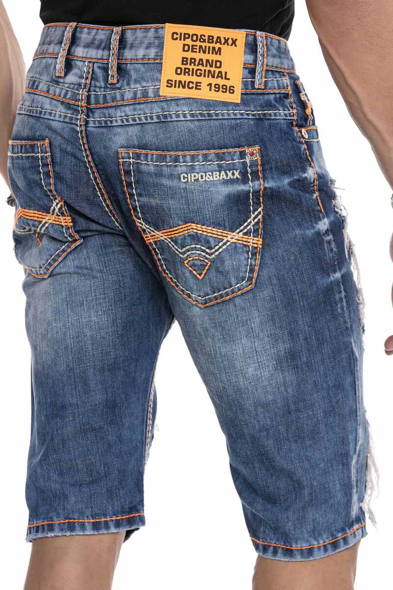 CK239 Neon Dikişli Yırtık Kot Diz Altı Kapri