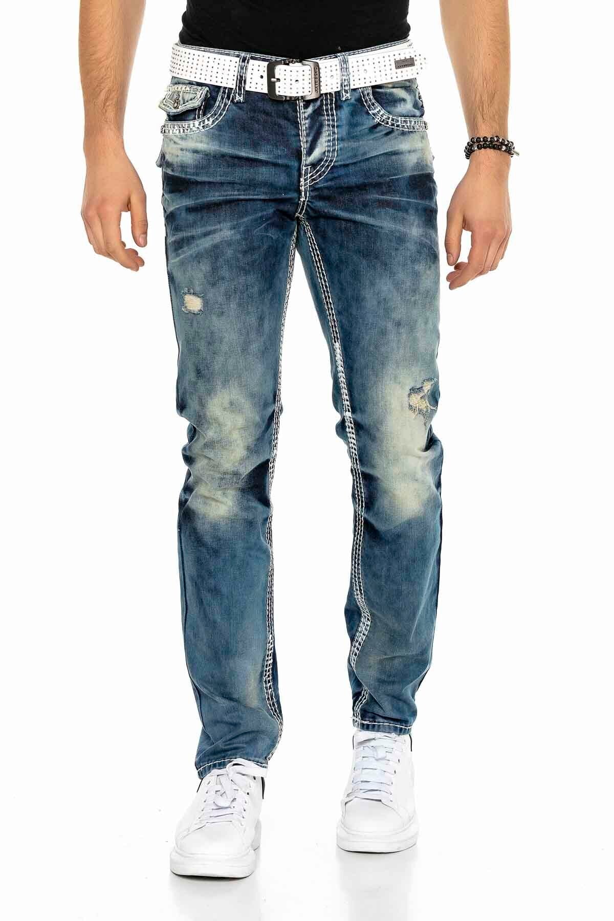 CD149 Dekoratif Dikişli Rahat Kesim Erkek Jean Pantolon