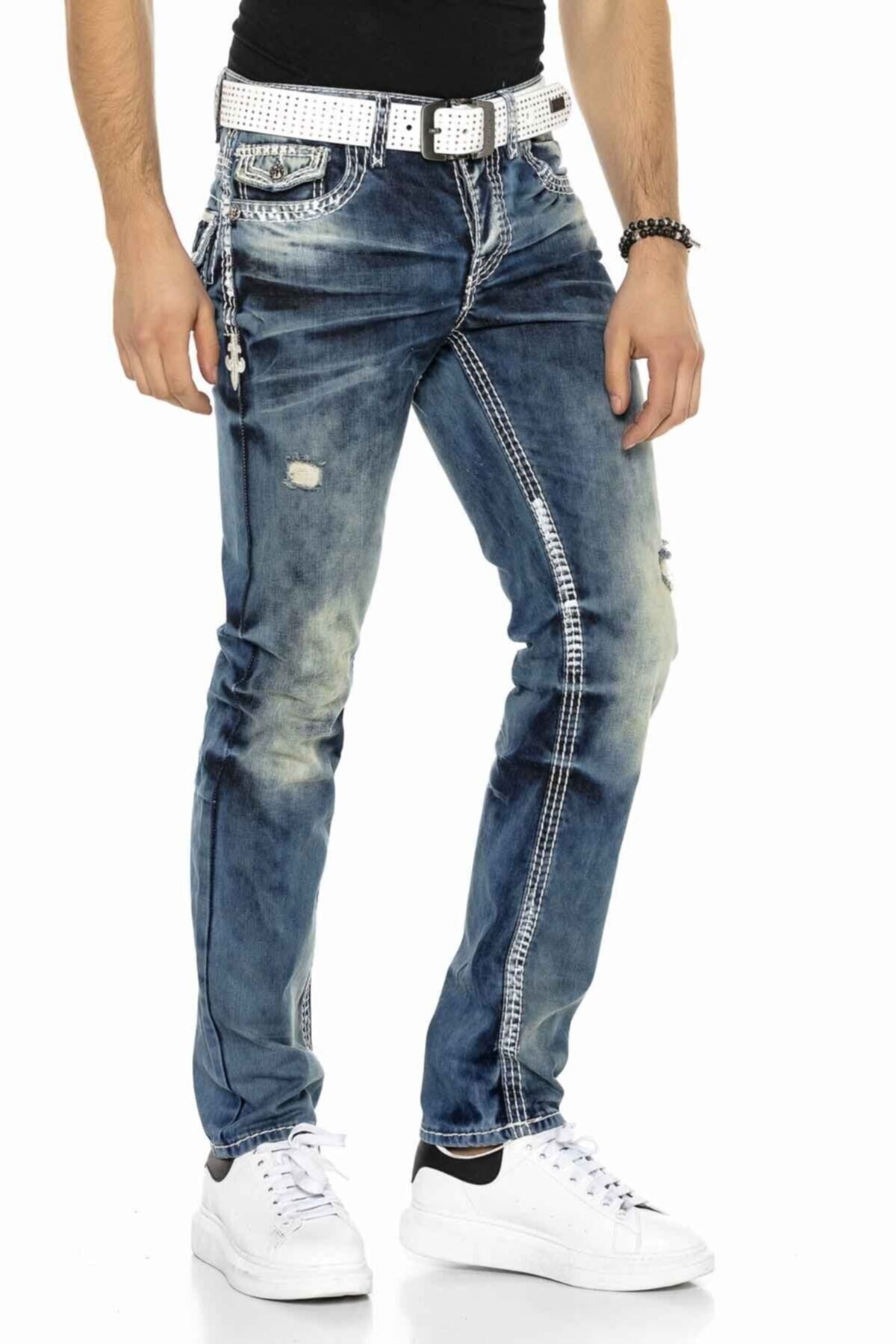 CD149 Dekoratif Dikişli Rahat Kesim Erkek Jean Pantolon