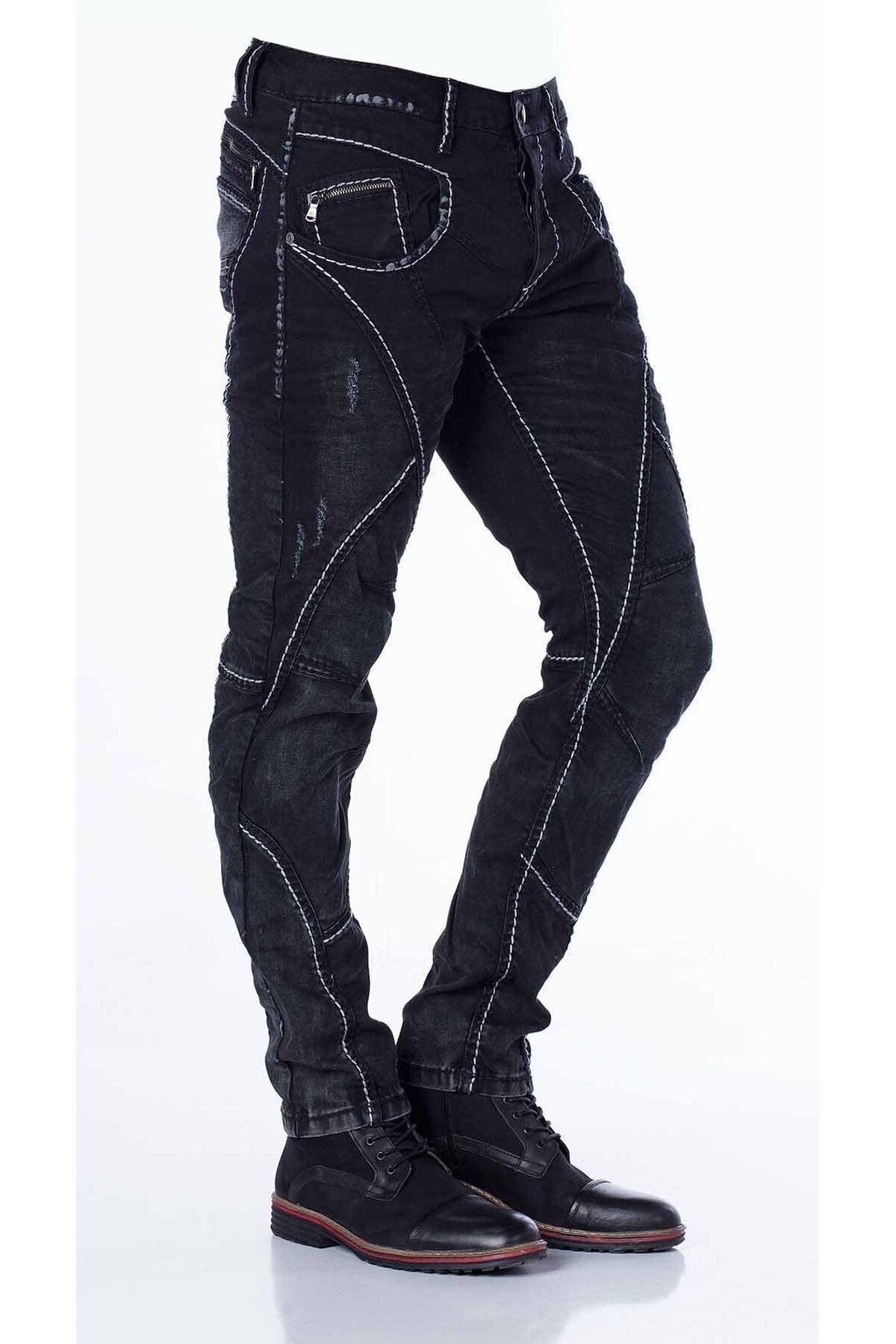 CD288 Parçalı Dikişli Biker Tarz Jeans Pantolon
